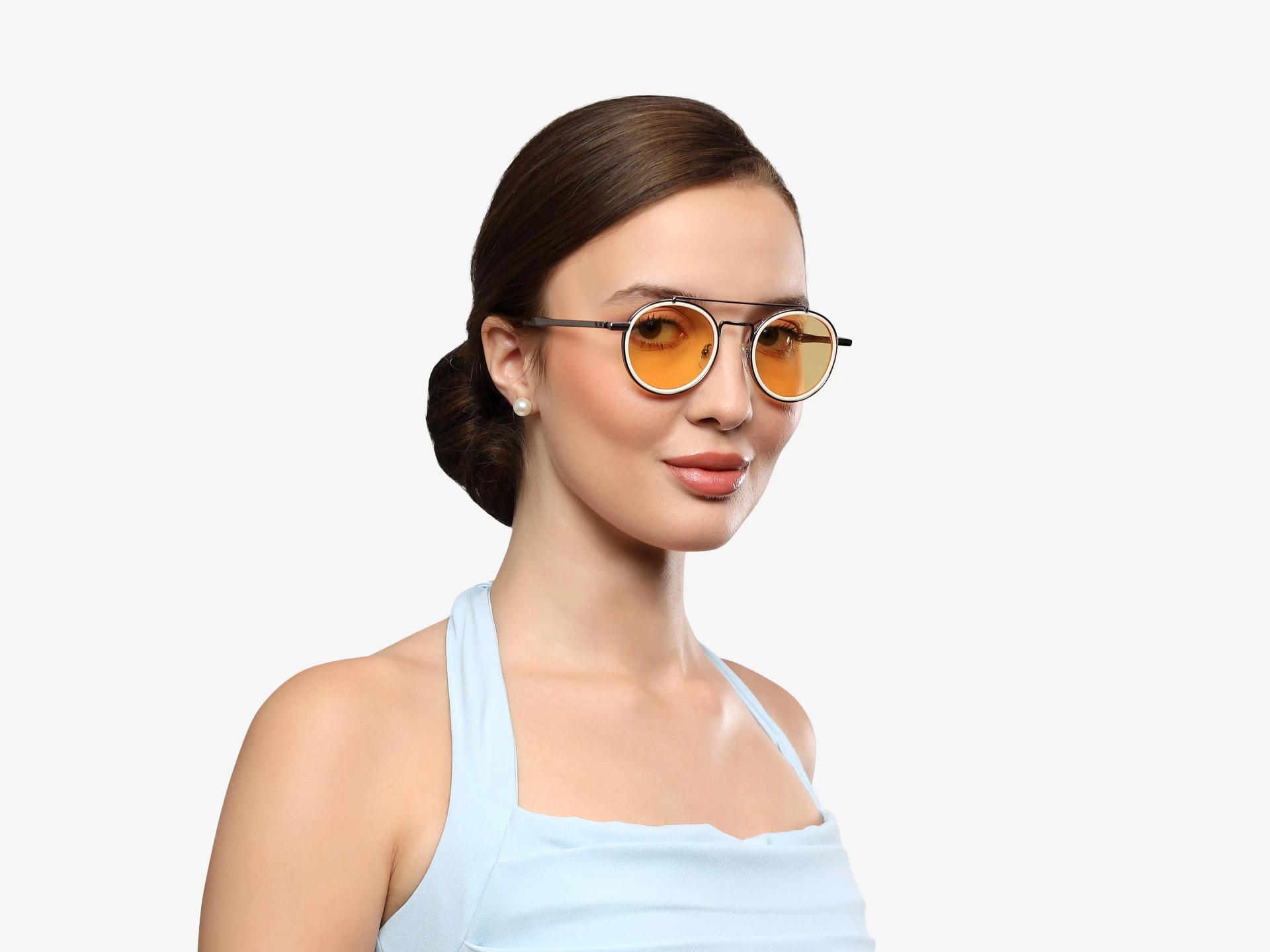 Vintage Silver Round Pilot Frame With Yellow Tint Sunglasses-1