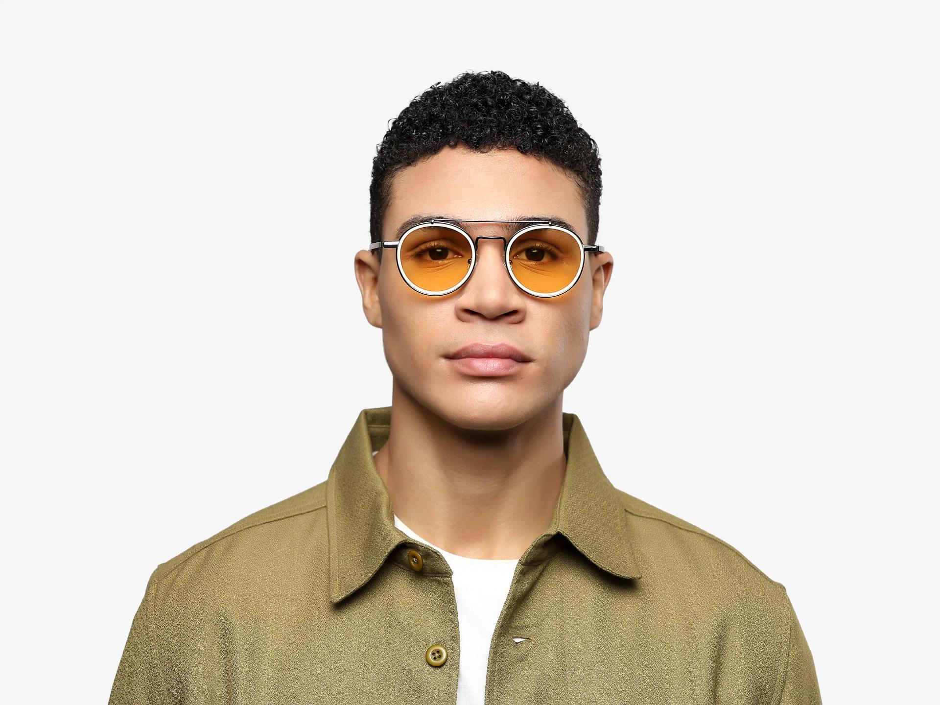 Vintage Silver Round Pilot Frame With Yellow Tint Sunglasses-1