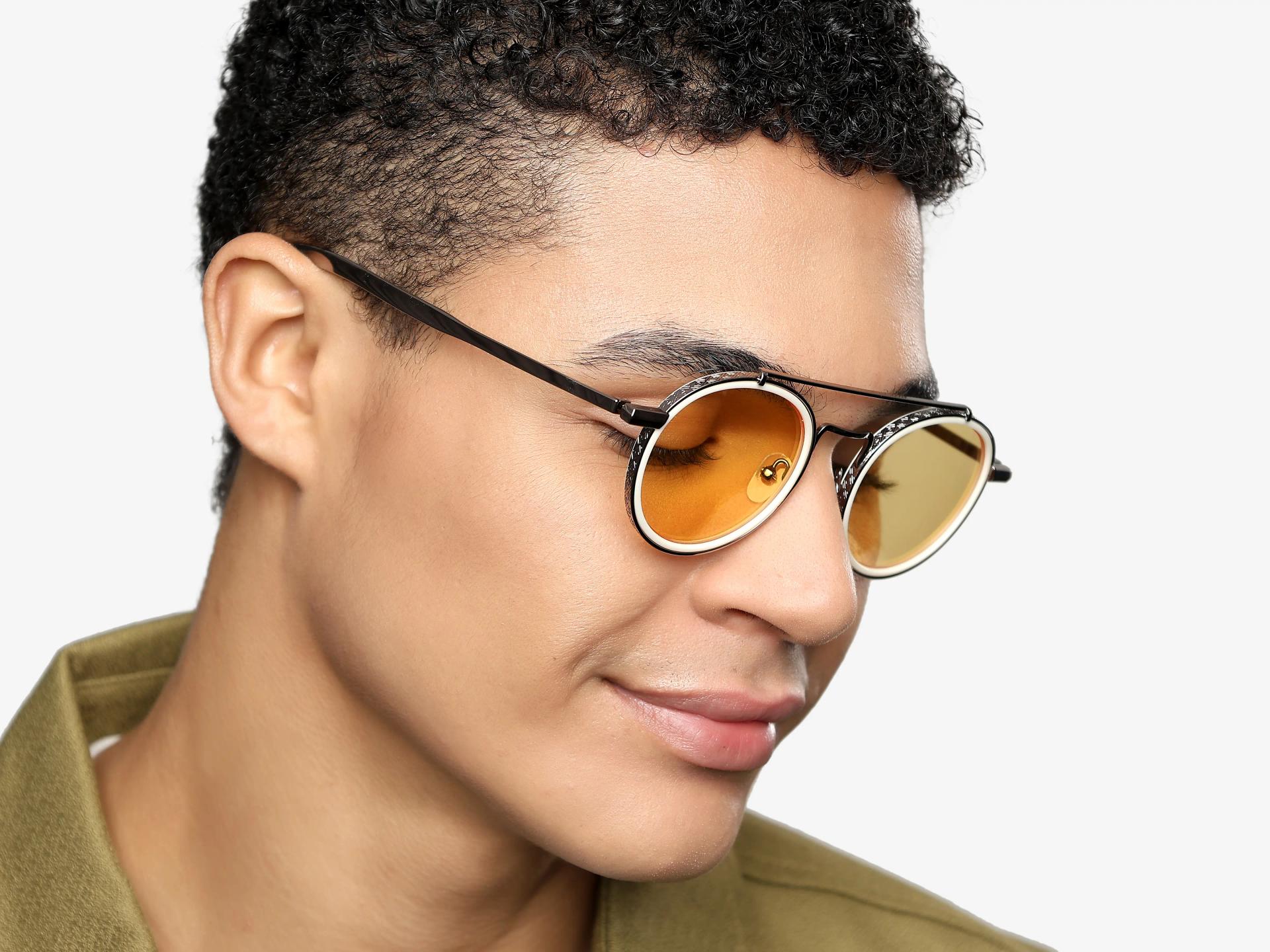 Vintage Silver Round Pilot Frame With Yellow Tint Sunglasses-1