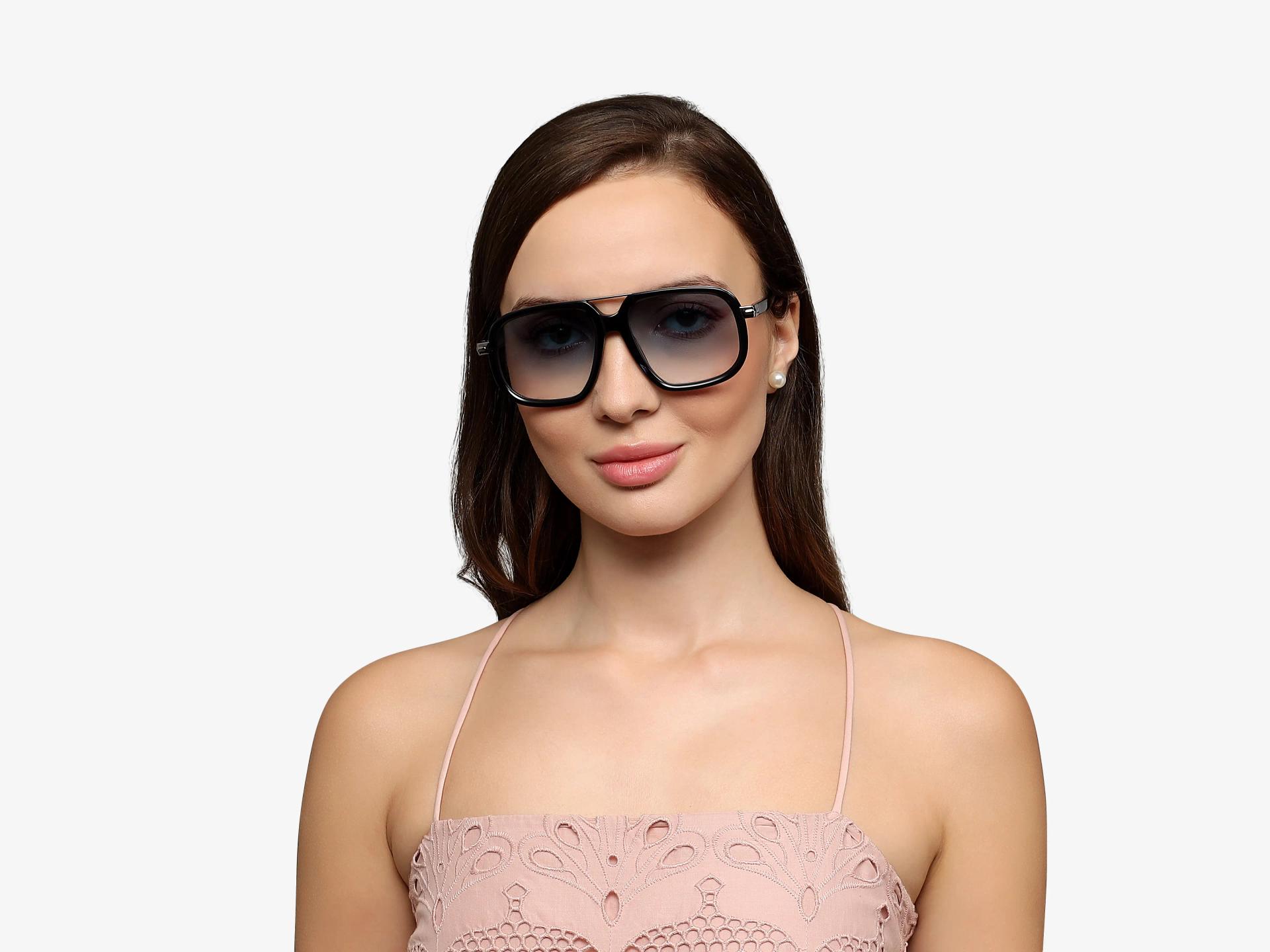 Blue Mixed Material Sunglasses With Blue Gradient Tint