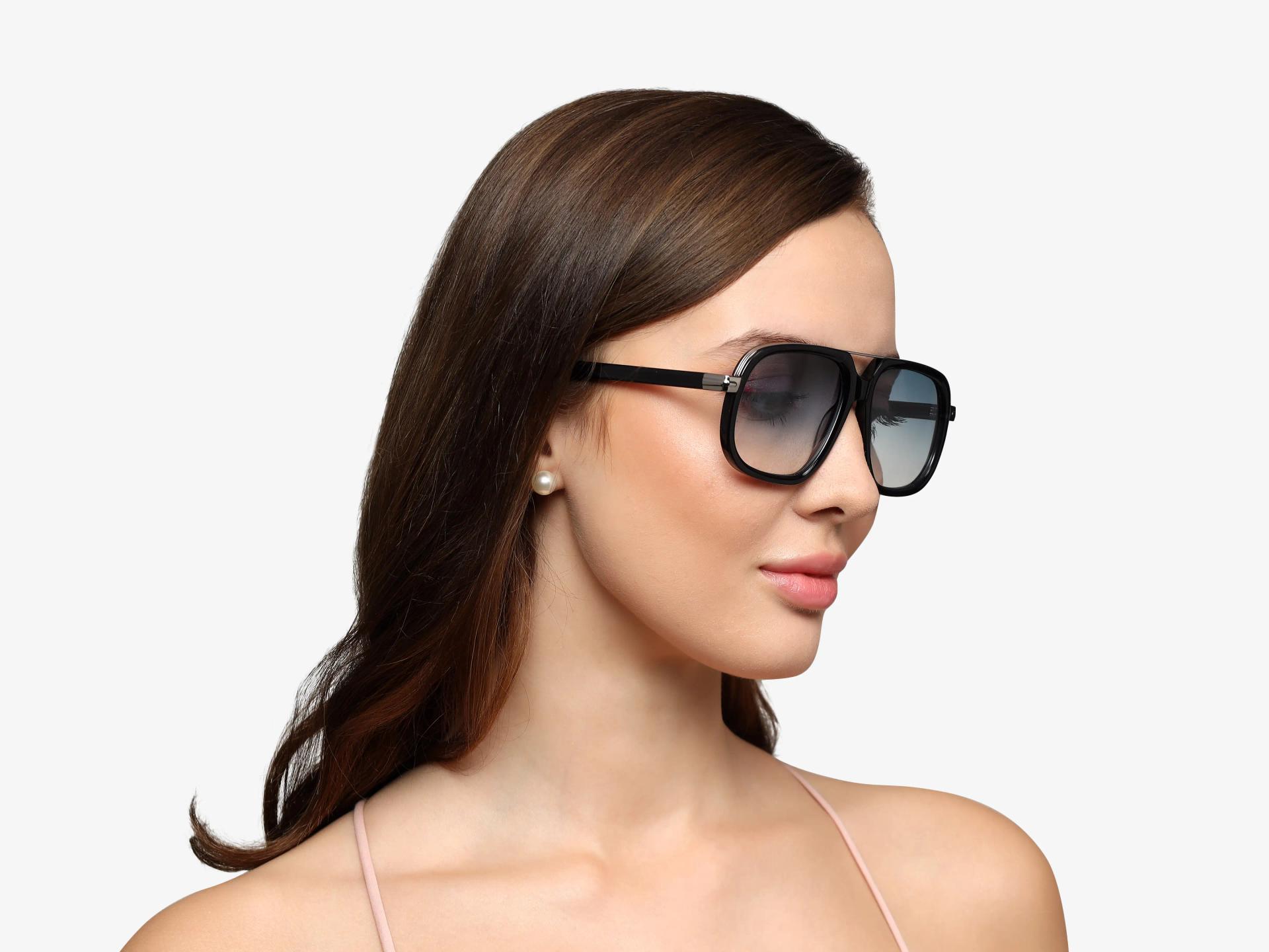 Blue Mixed Material Sunglasses With Blue Gradient Tint