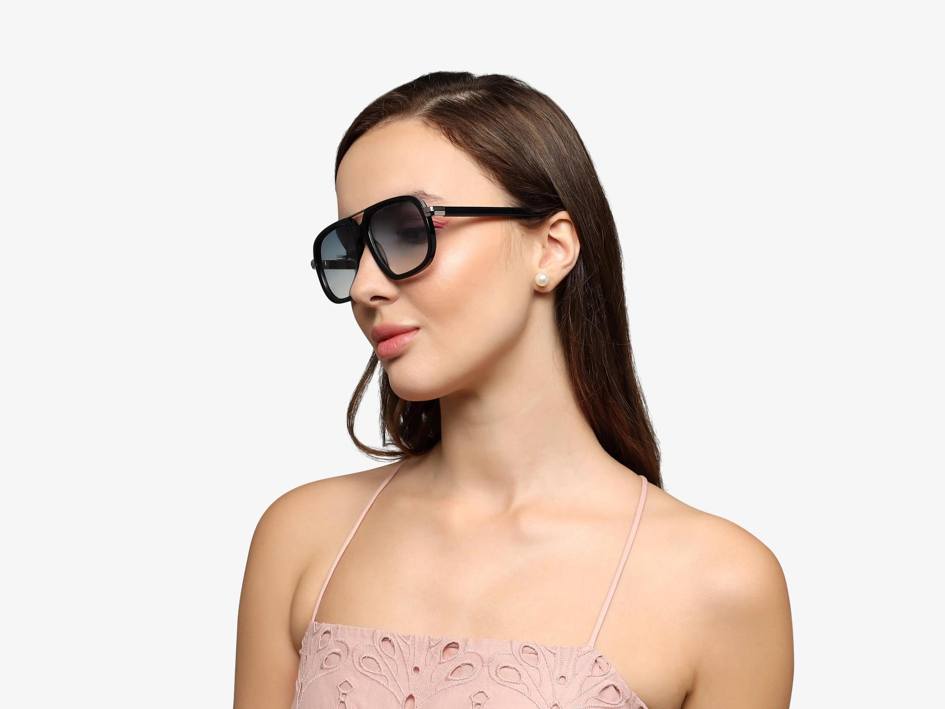Blue Mixed Material Sunglasses With Blue Gradient Tint