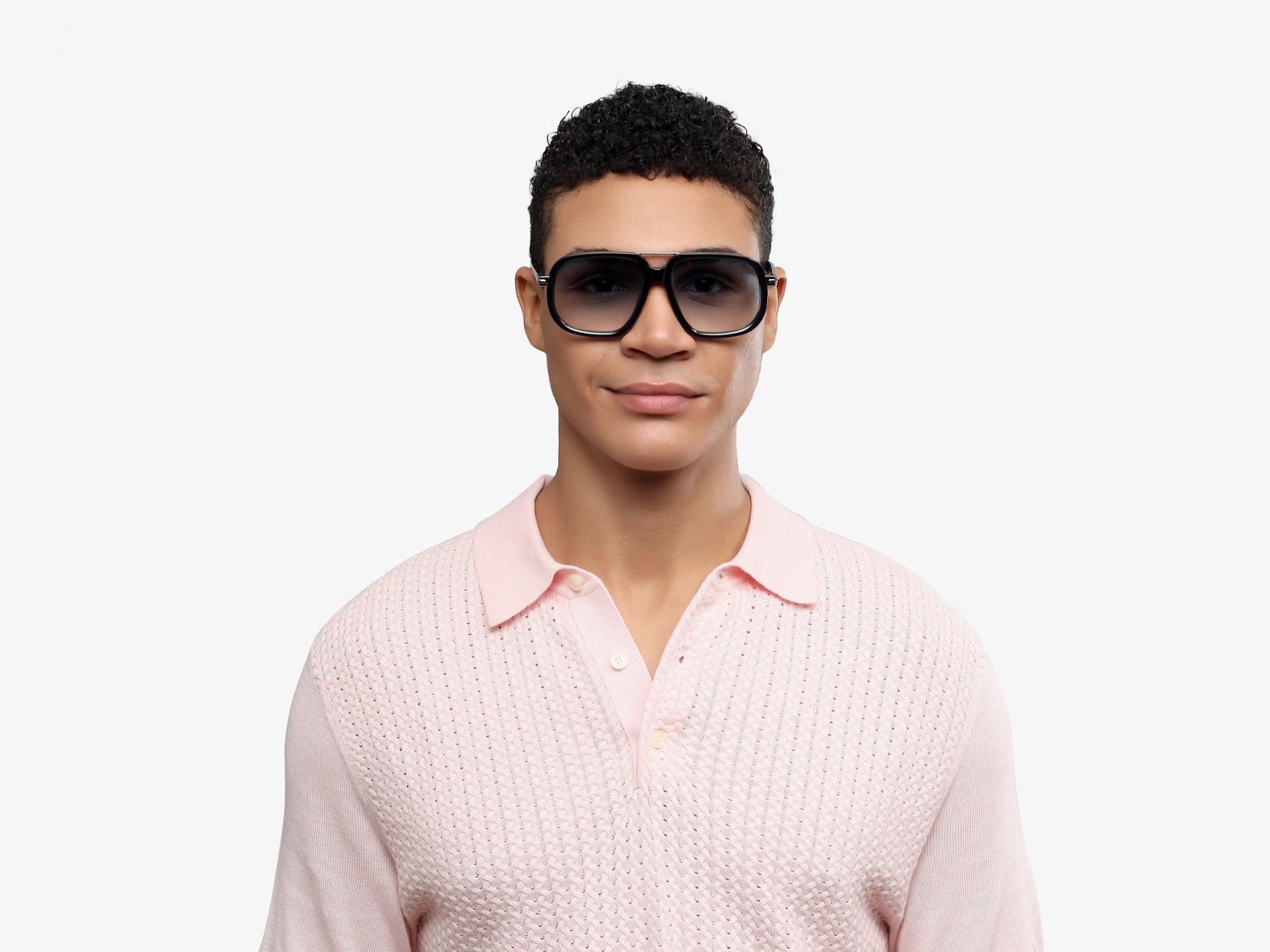 Blue Mixed Material Sunglasses With Blue Gradient Tint