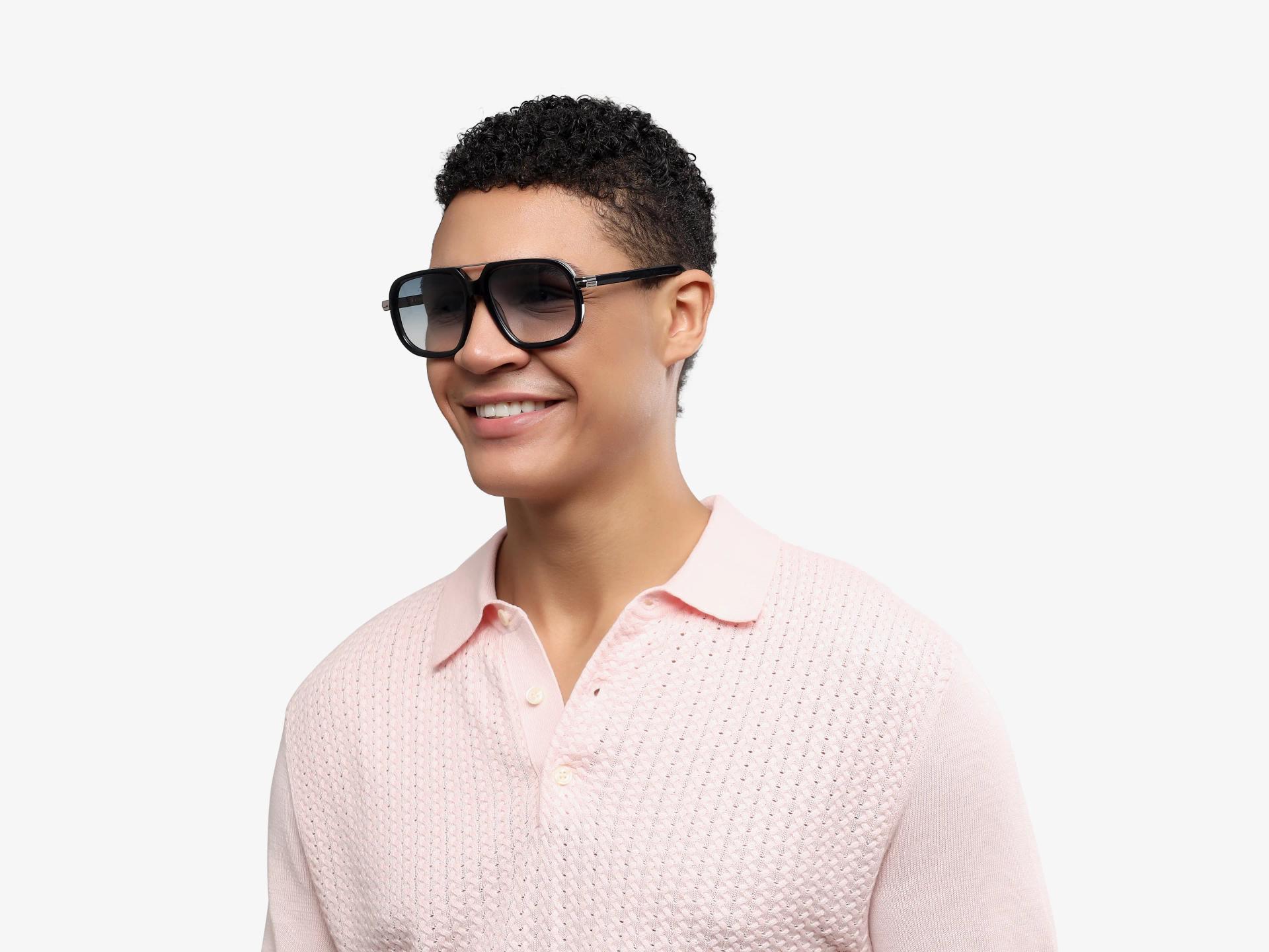 Blue Mixed Material Sunglasses With Blue Gradient Tint
