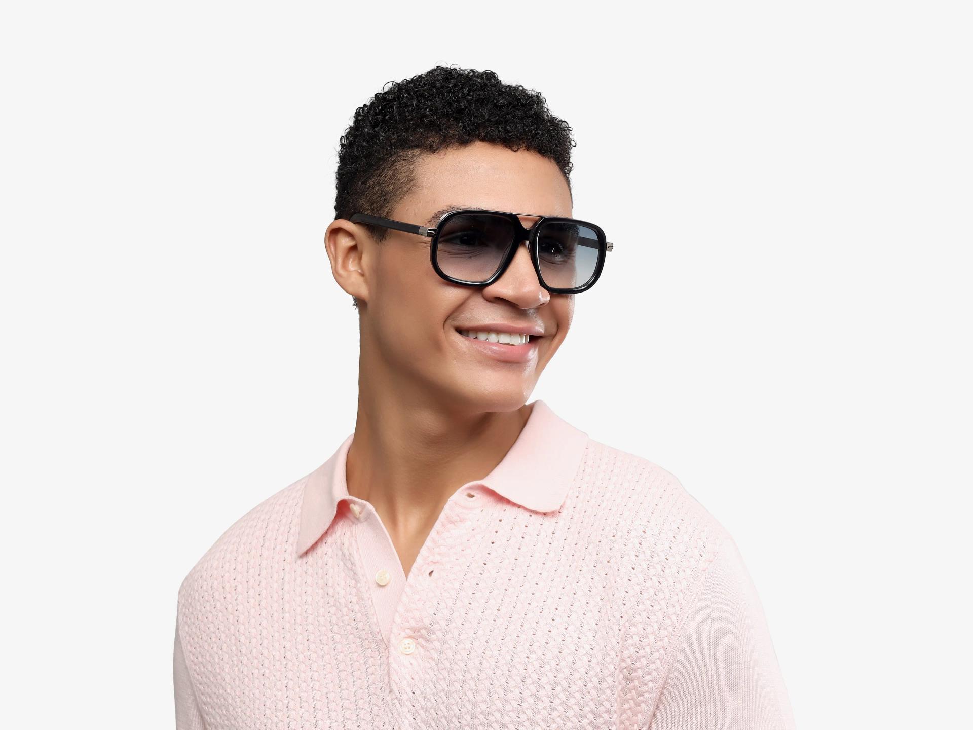 Blue Mixed Material Sunglasses With Blue Gradient Tint