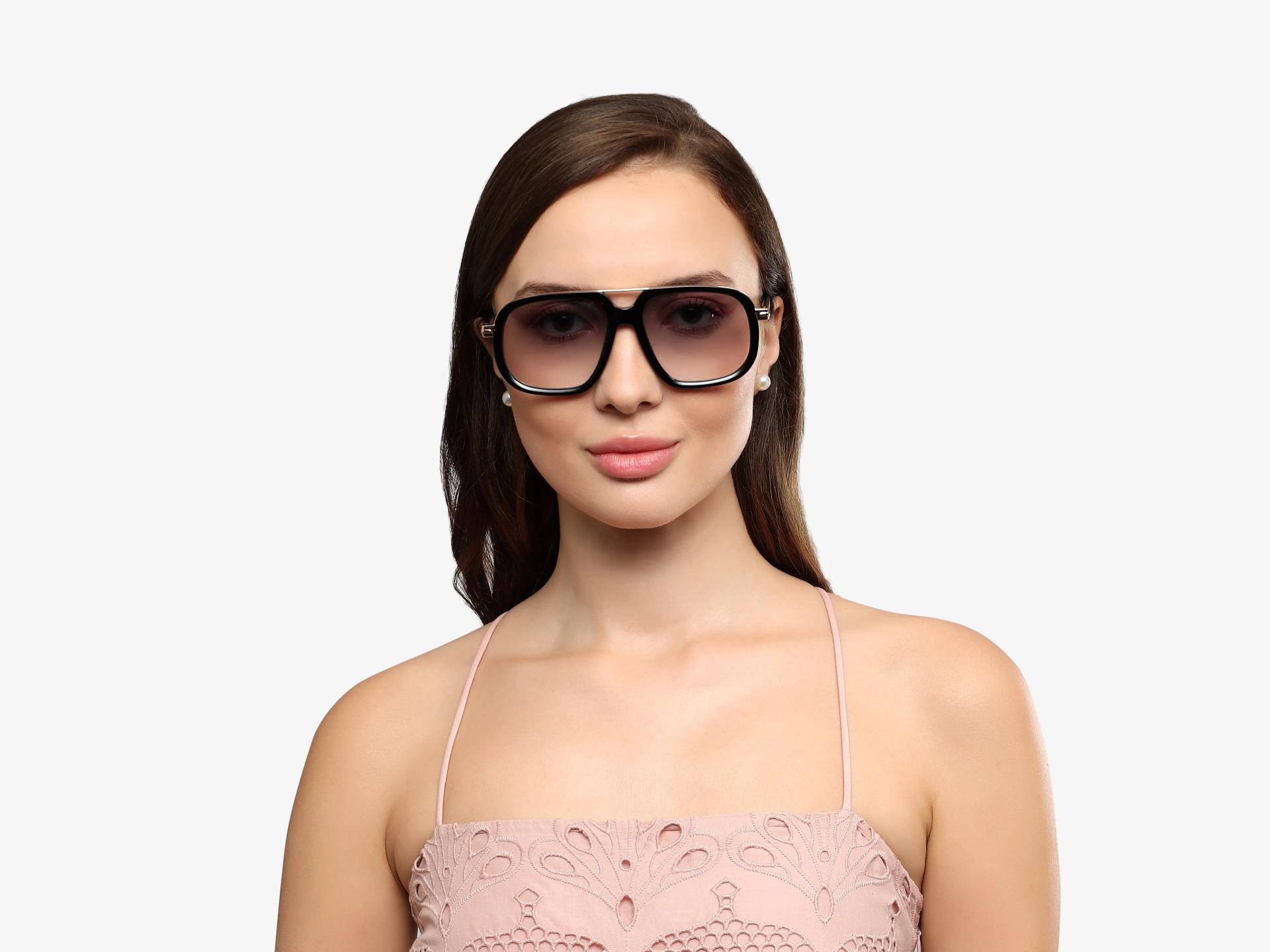 Black Double Bridge Pilot Sunglasses With Light Lenses
