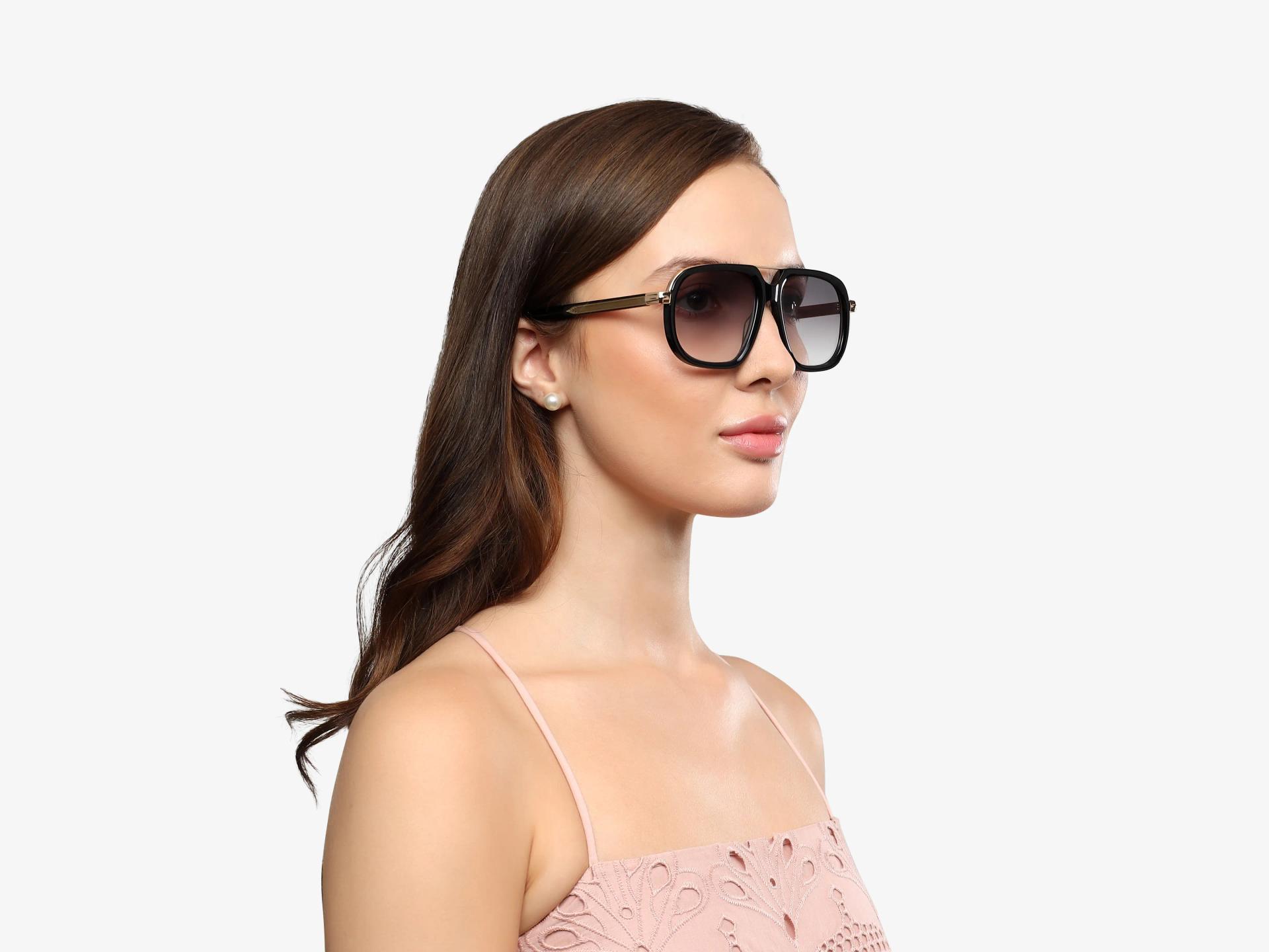 Black Double Bridge Pilot Sunglasses With Light Lenses