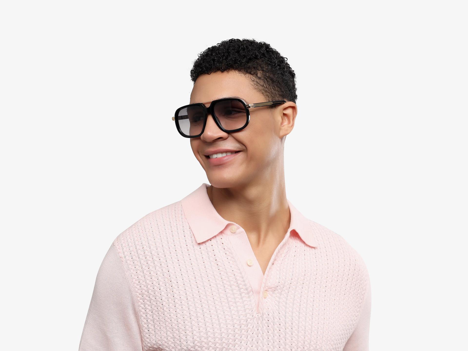 Black Double Bridge Pilot Sunglasses With Light Lenses