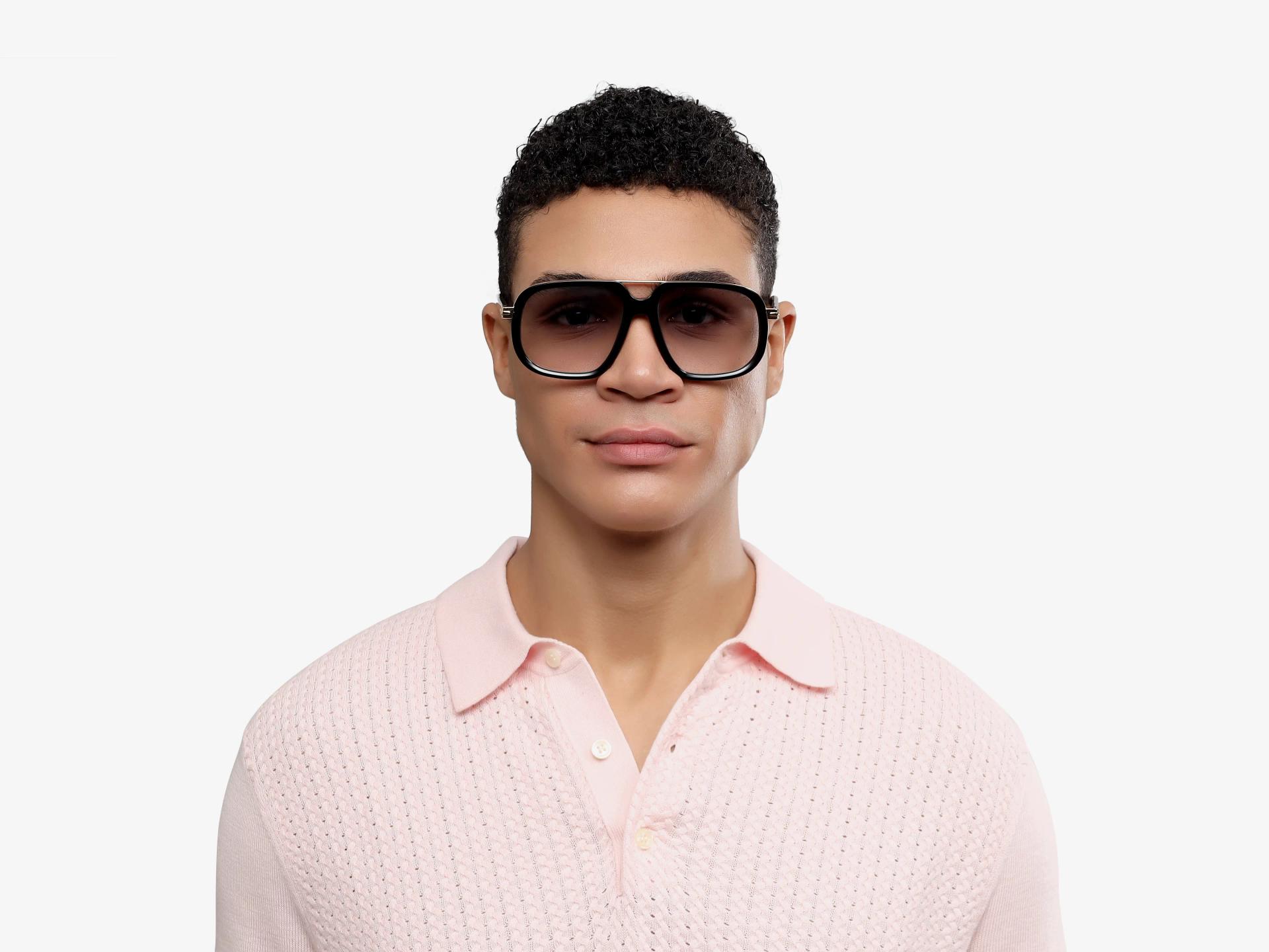 Black Double Bridge Pilot Sunglasses With Light Lenses