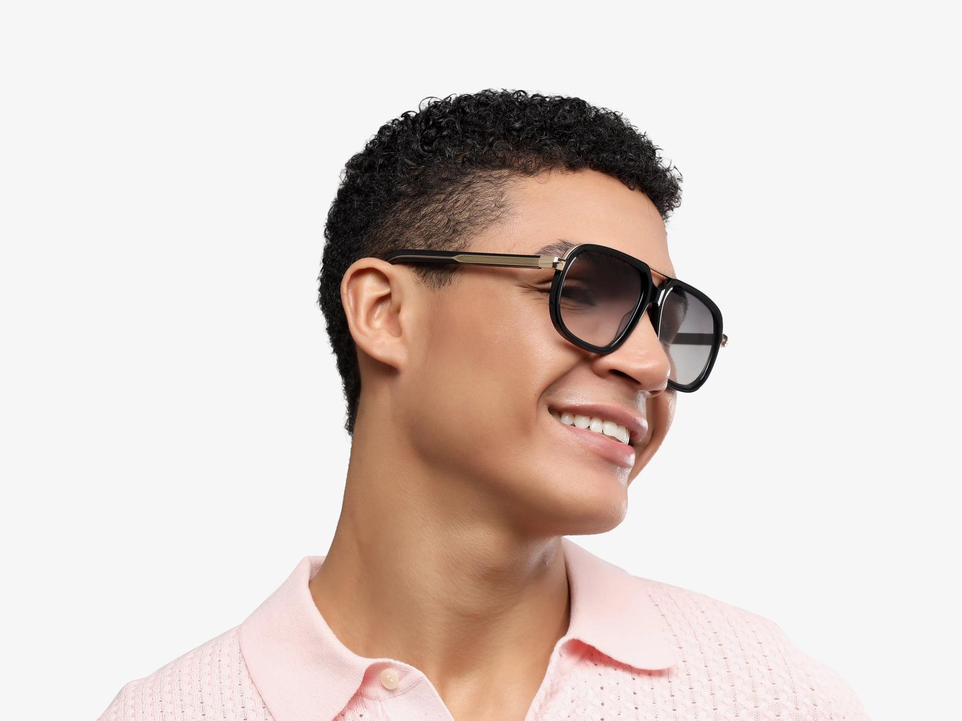 Black Double Bridge Pilot Sunglasses With Light Lenses
