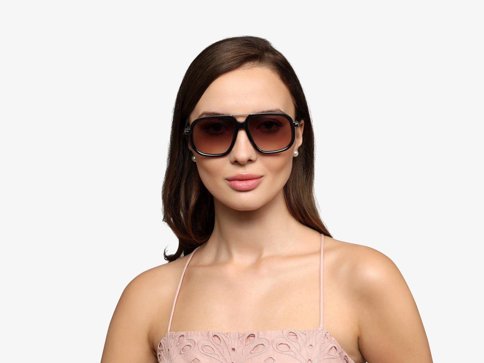 Grey Square Pilot Sunglasses With Light Brown Lenses