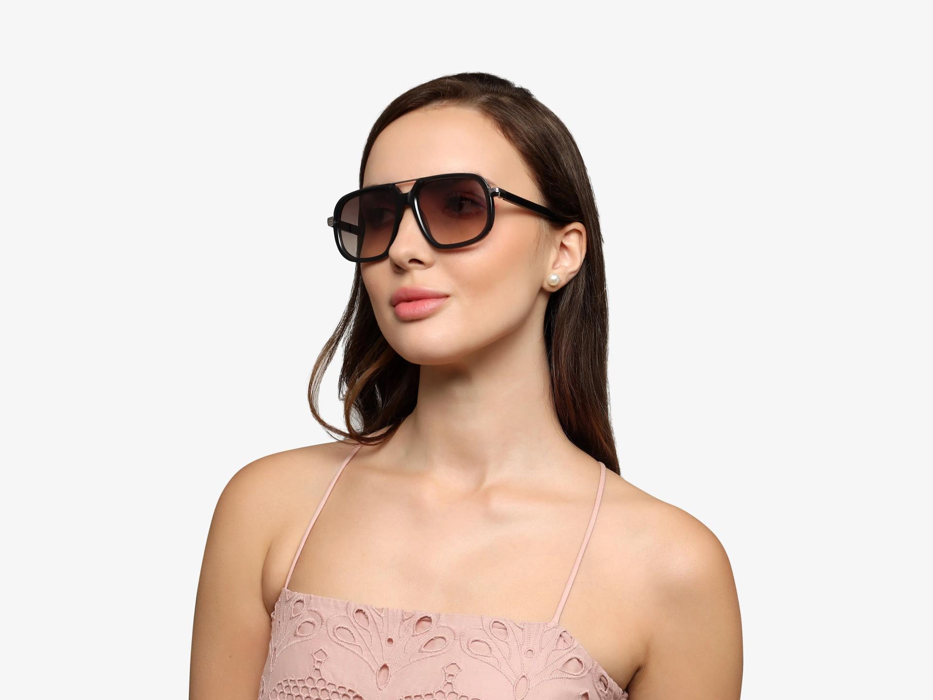 Grey Square Pilot Sunglasses With Light Brown Lenses