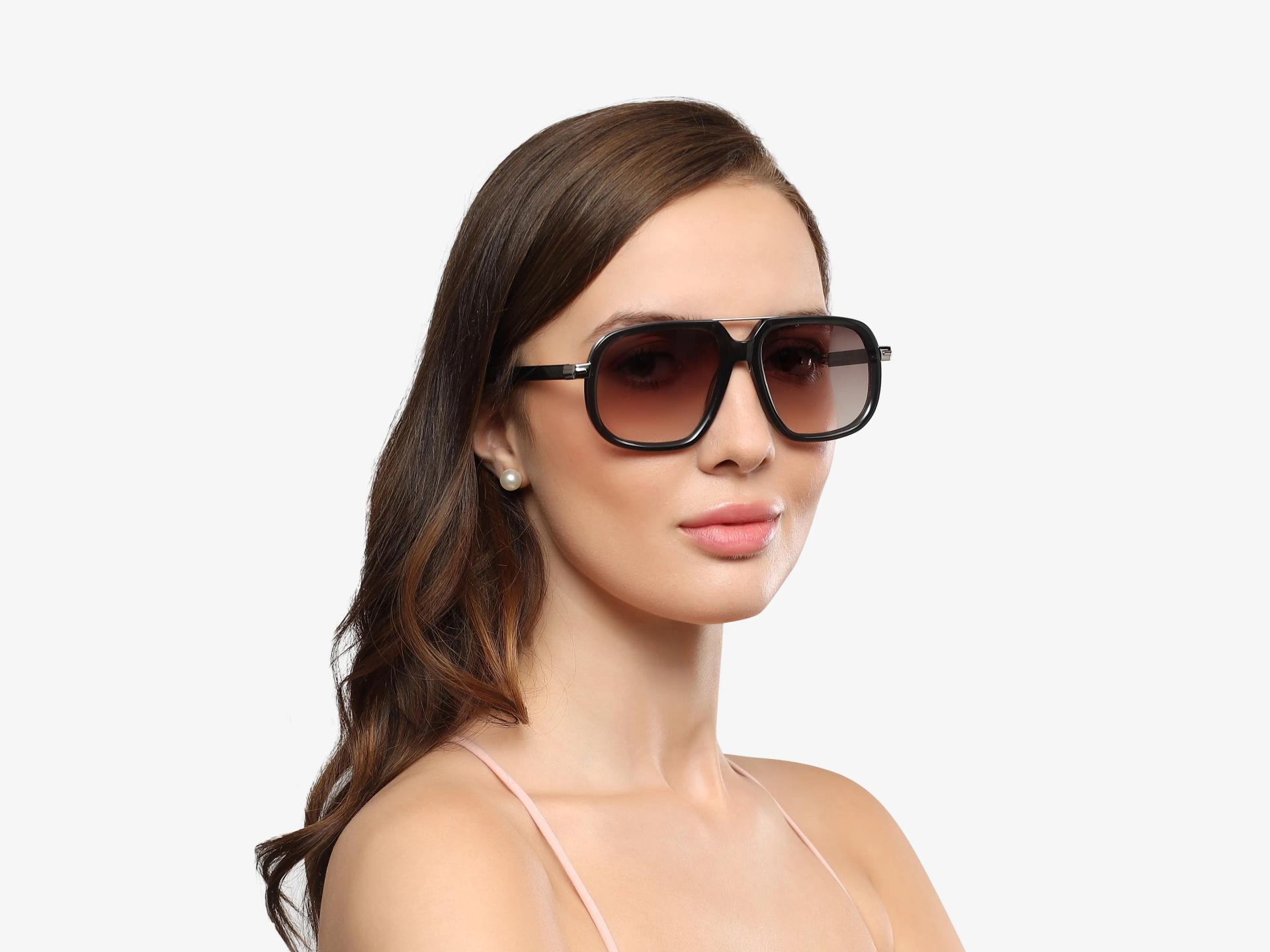 Grey Square Pilot Sunglasses With Light Brown Lenses