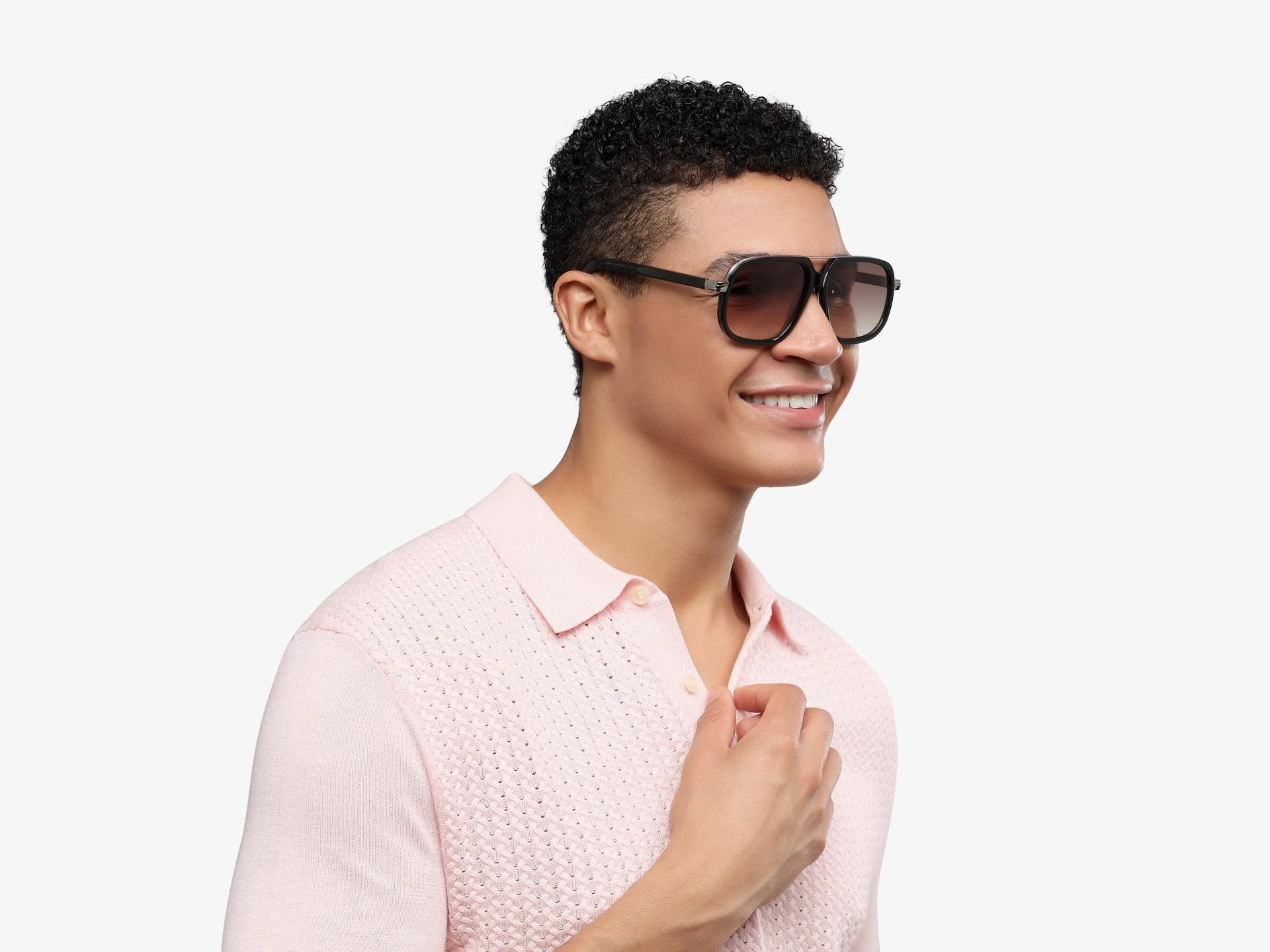 Grey Square Pilot Sunglasses With Light Brown Lenses