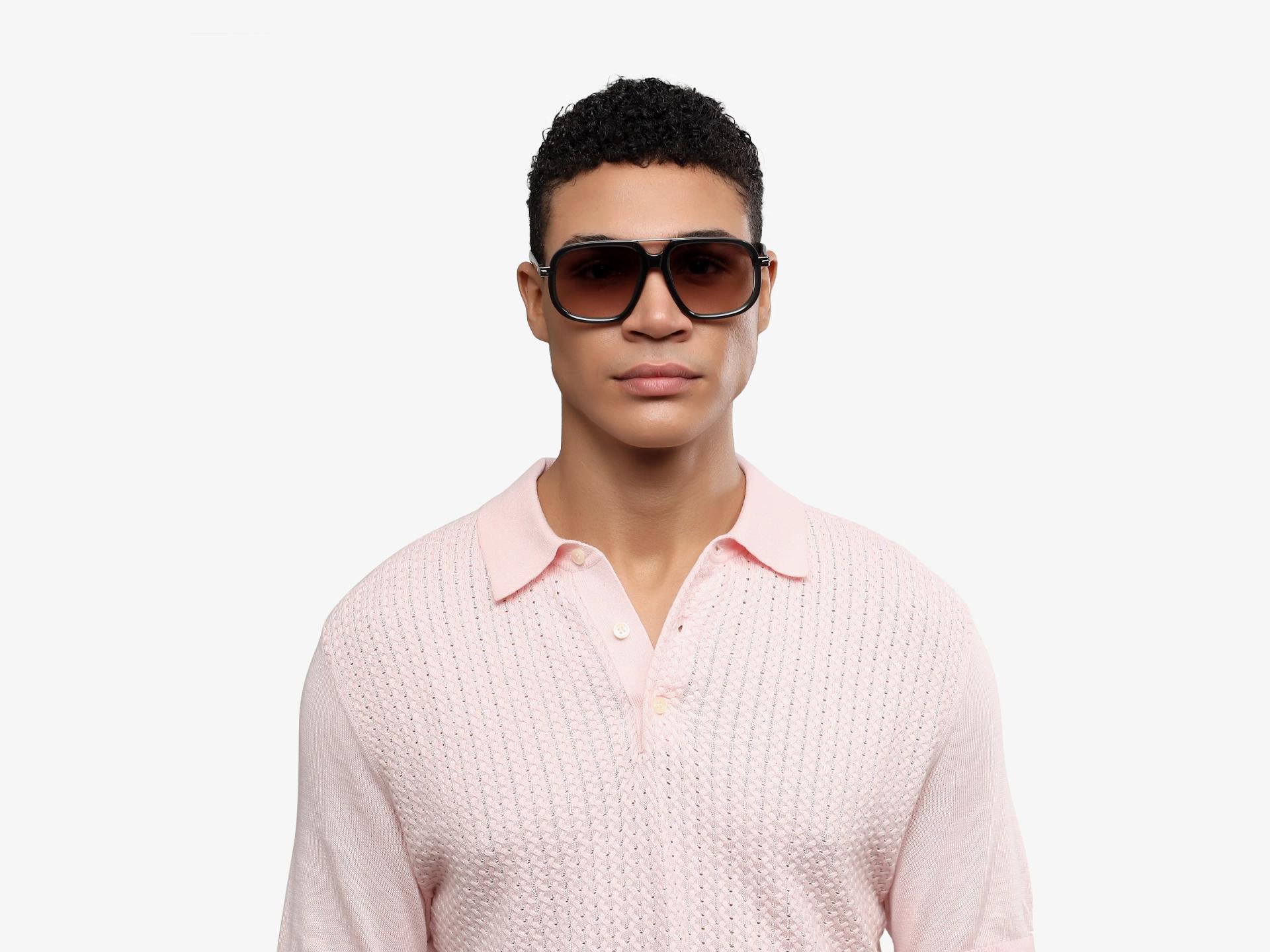 Grey Square Pilot Sunglasses With Light Brown Lenses