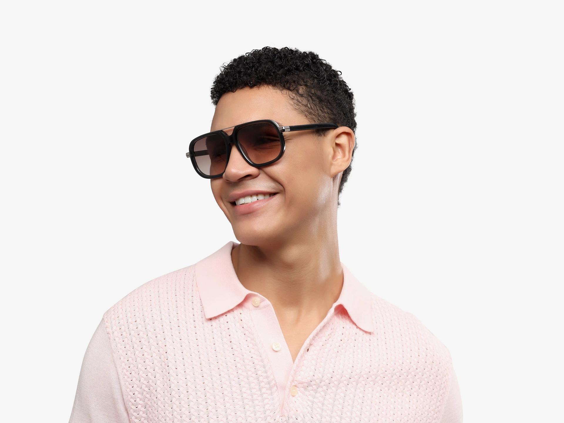 Grey Square Pilot Sunglasses With Light Brown Lenses