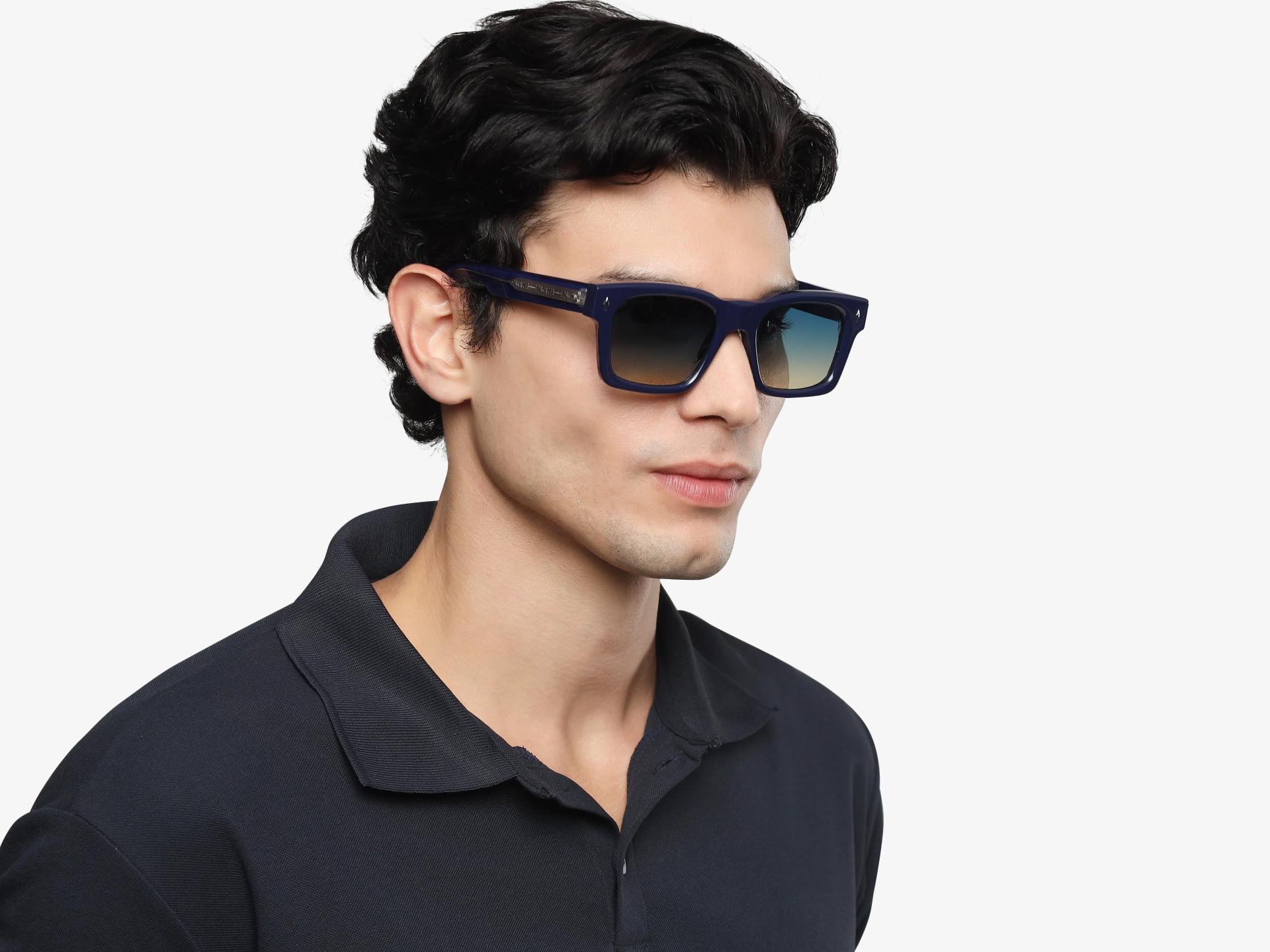 Blue Full-Rim Square Sunglasses With Yellow Tint-1