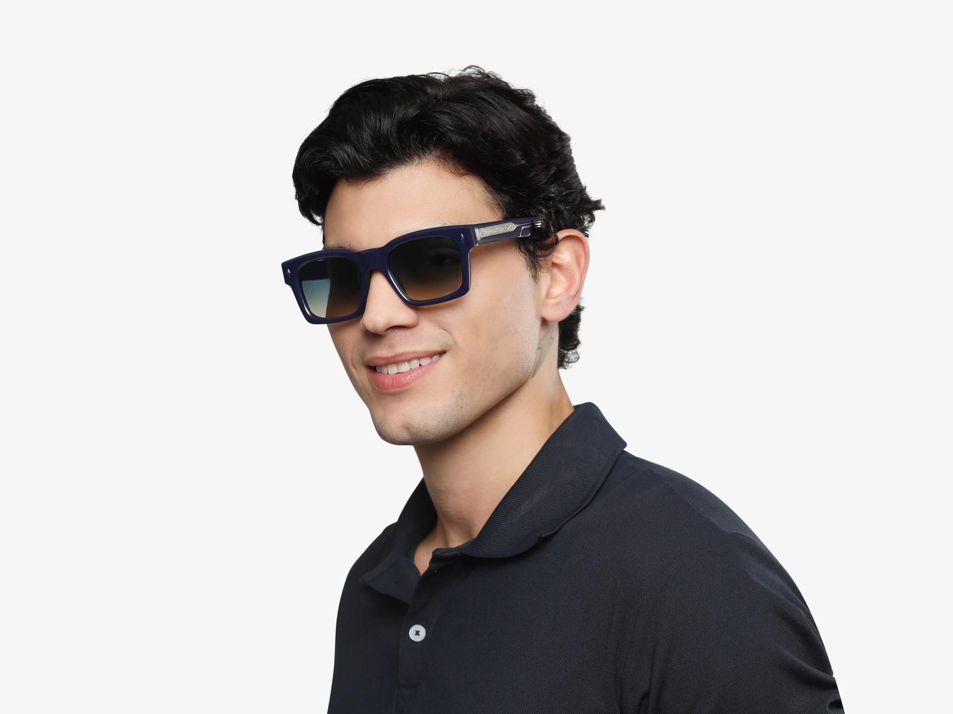 Blue Full-Rim Square Sunglasses With Yellow Tint-1