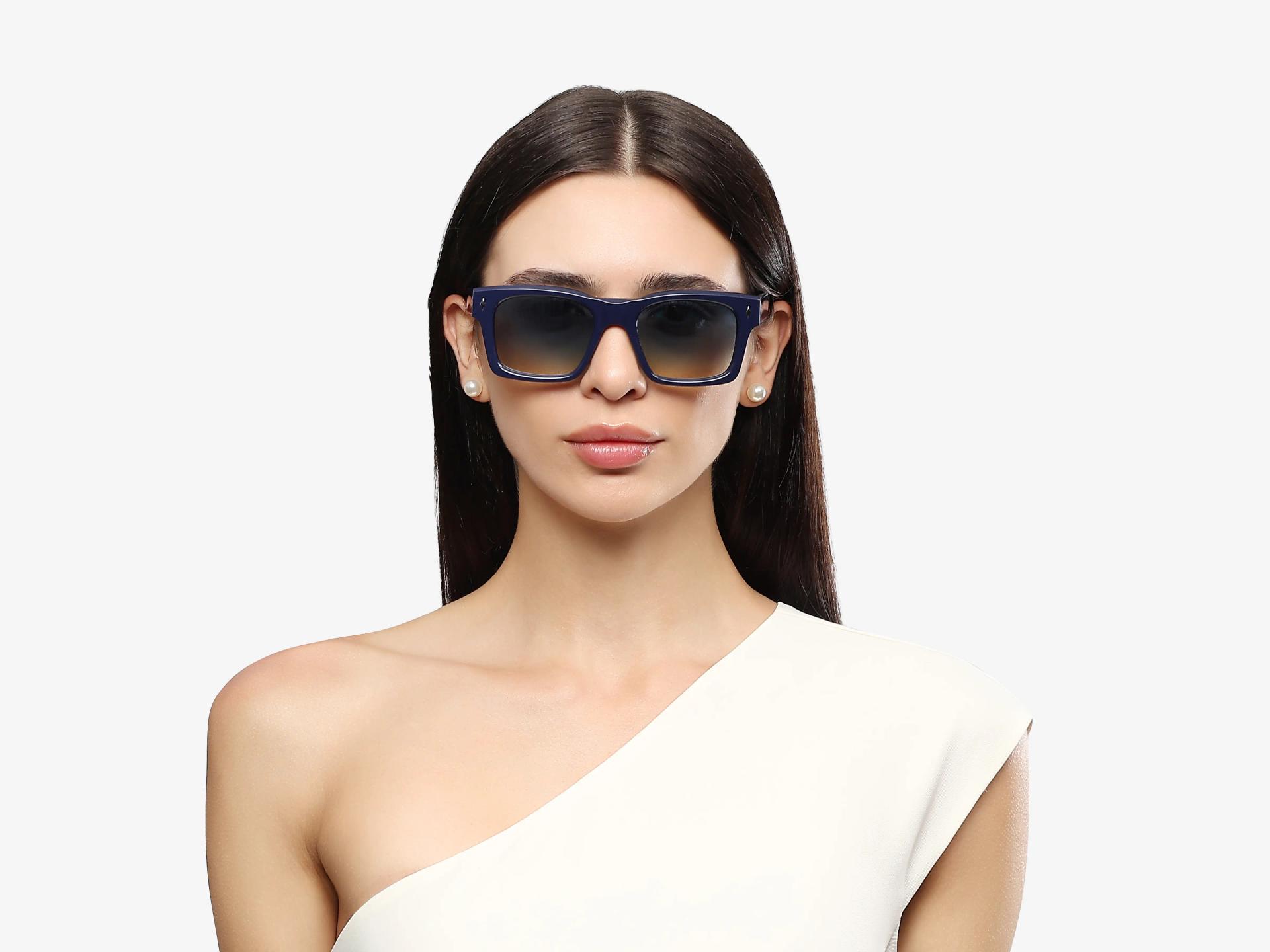 Blue Full-Rim Square Sunglasses With Yellow Tint-1