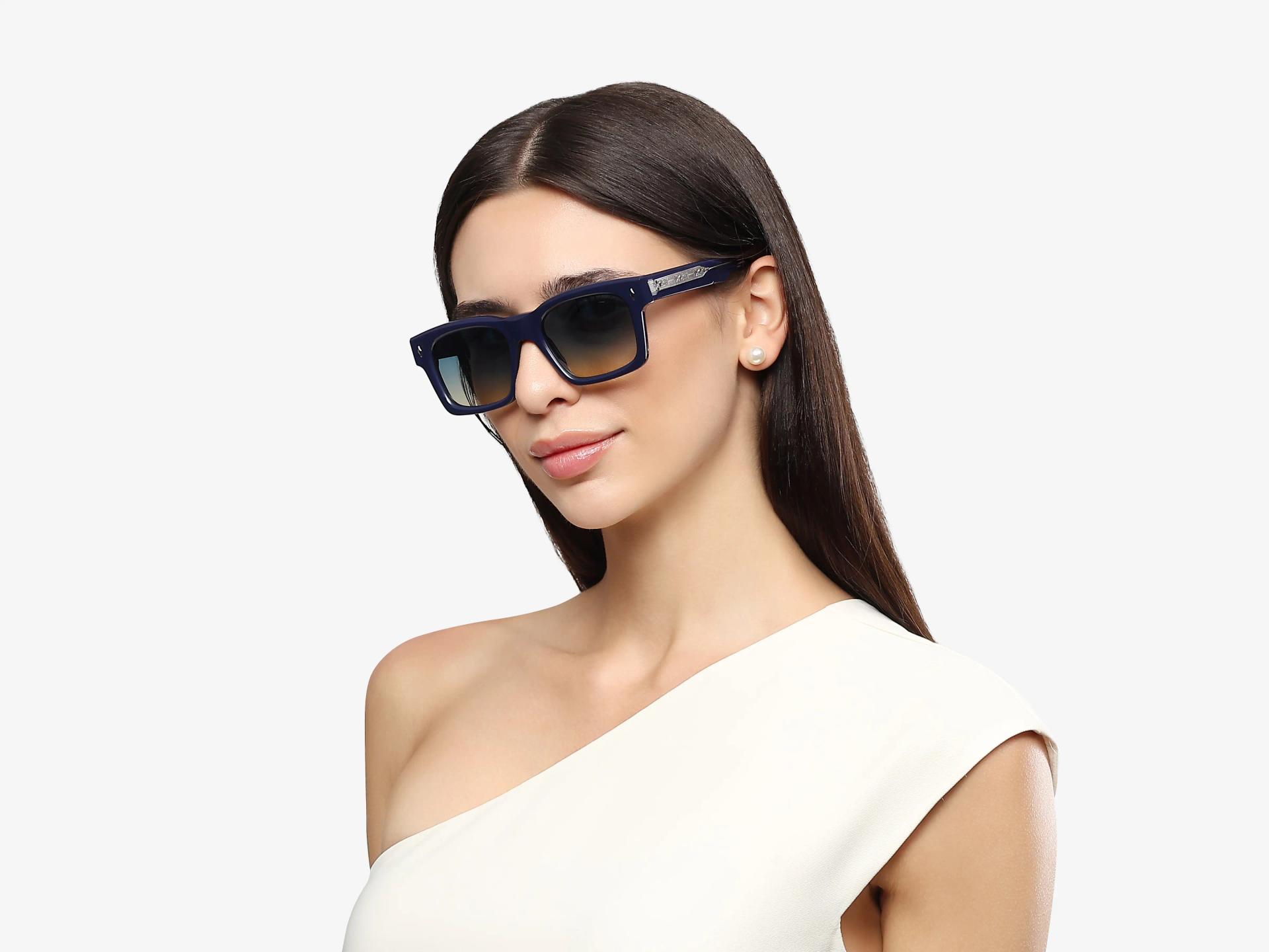 Blue Full-Rim Square Sunglasses With Yellow Tint-1
