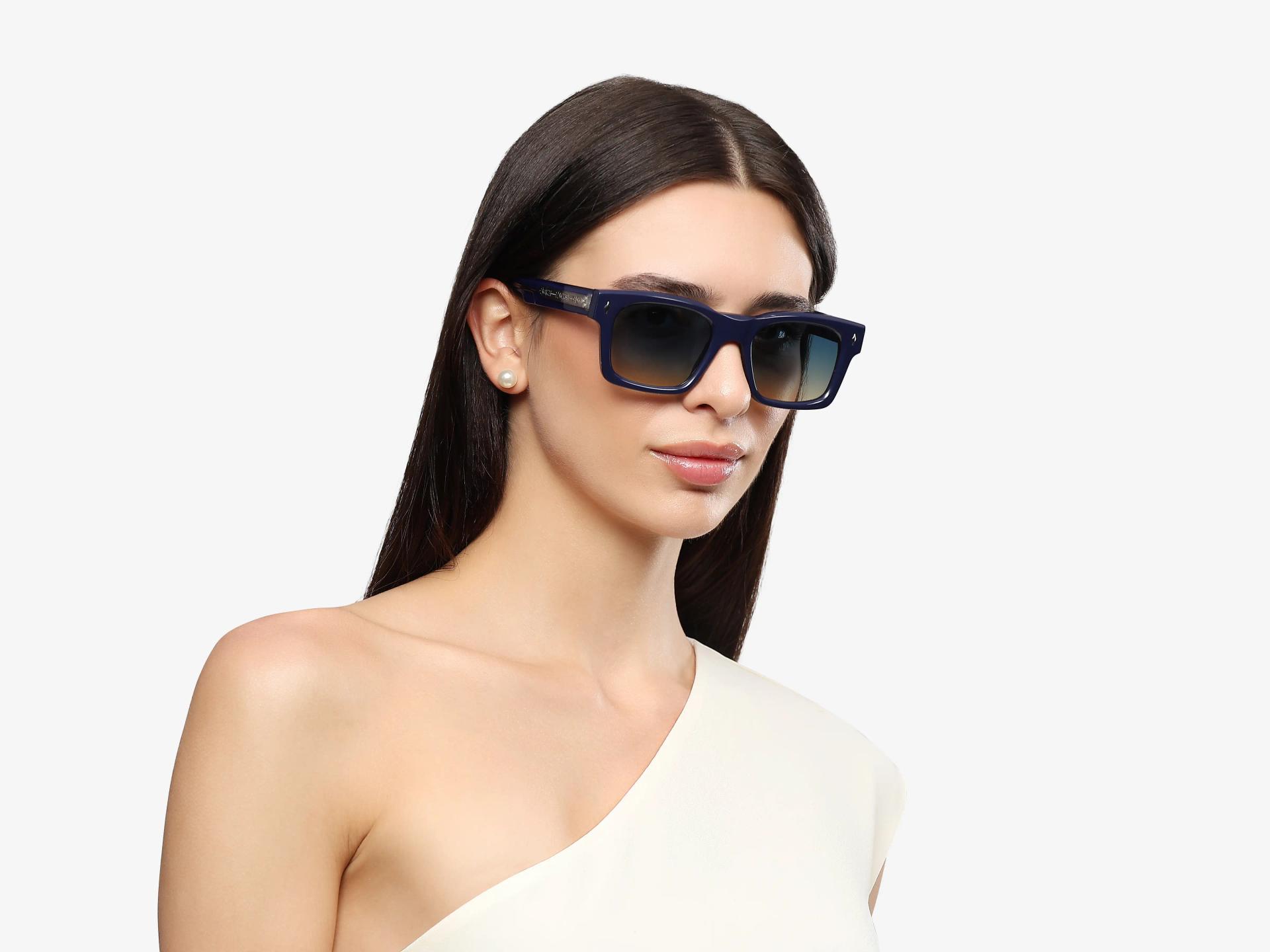Blue Full-Rim Square Sunglasses With Yellow Tint-1