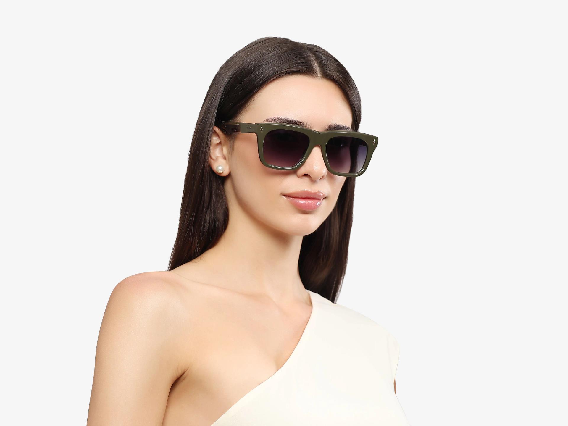 Khaki Green Full-Rim Square Sunglasses With Grey Tint-1