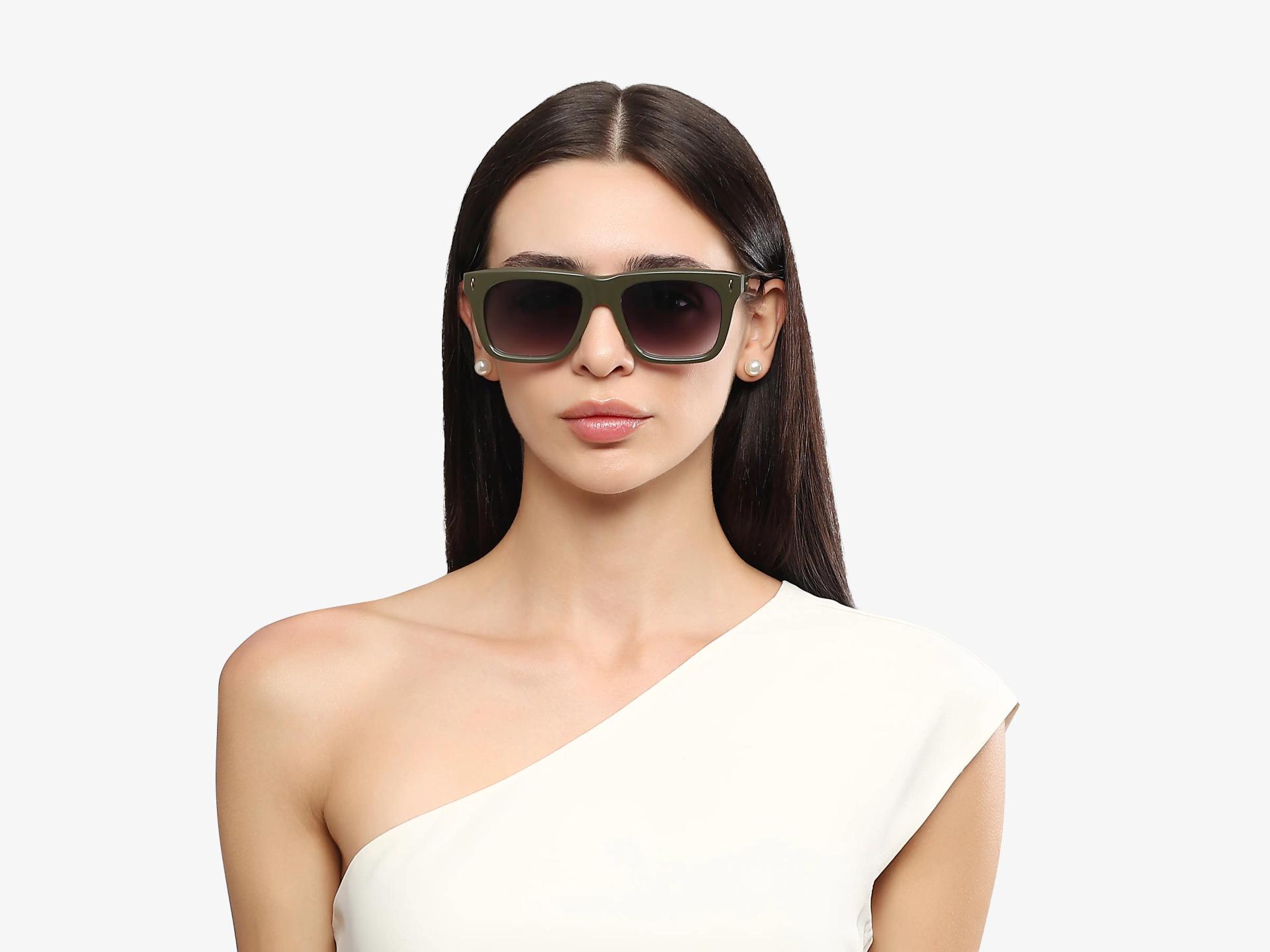 Khaki Green Full-Rim Square Sunglasses With Grey Tint-1