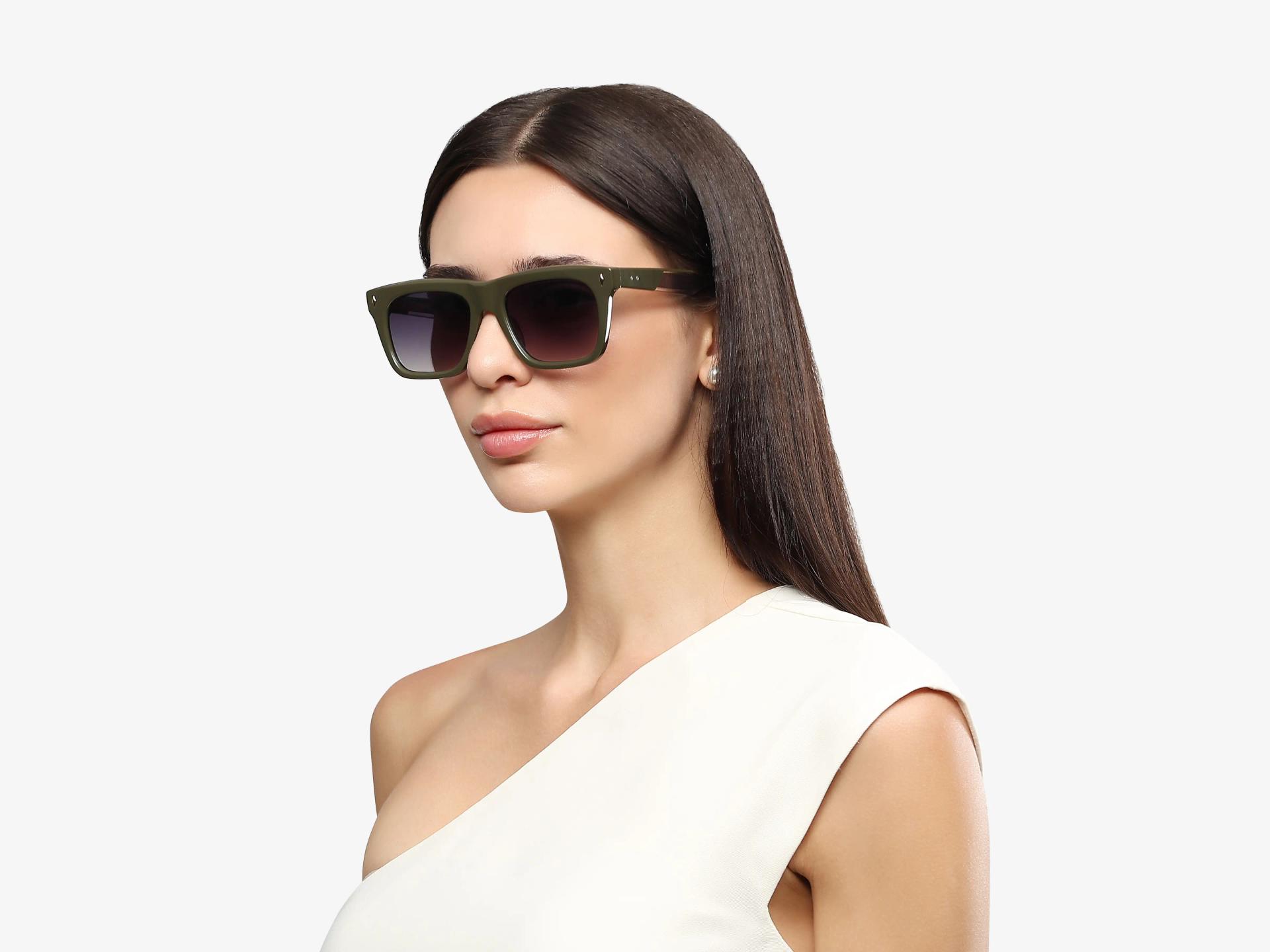 Khaki Green Full-Rim Square Sunglasses With Grey Tint-1
