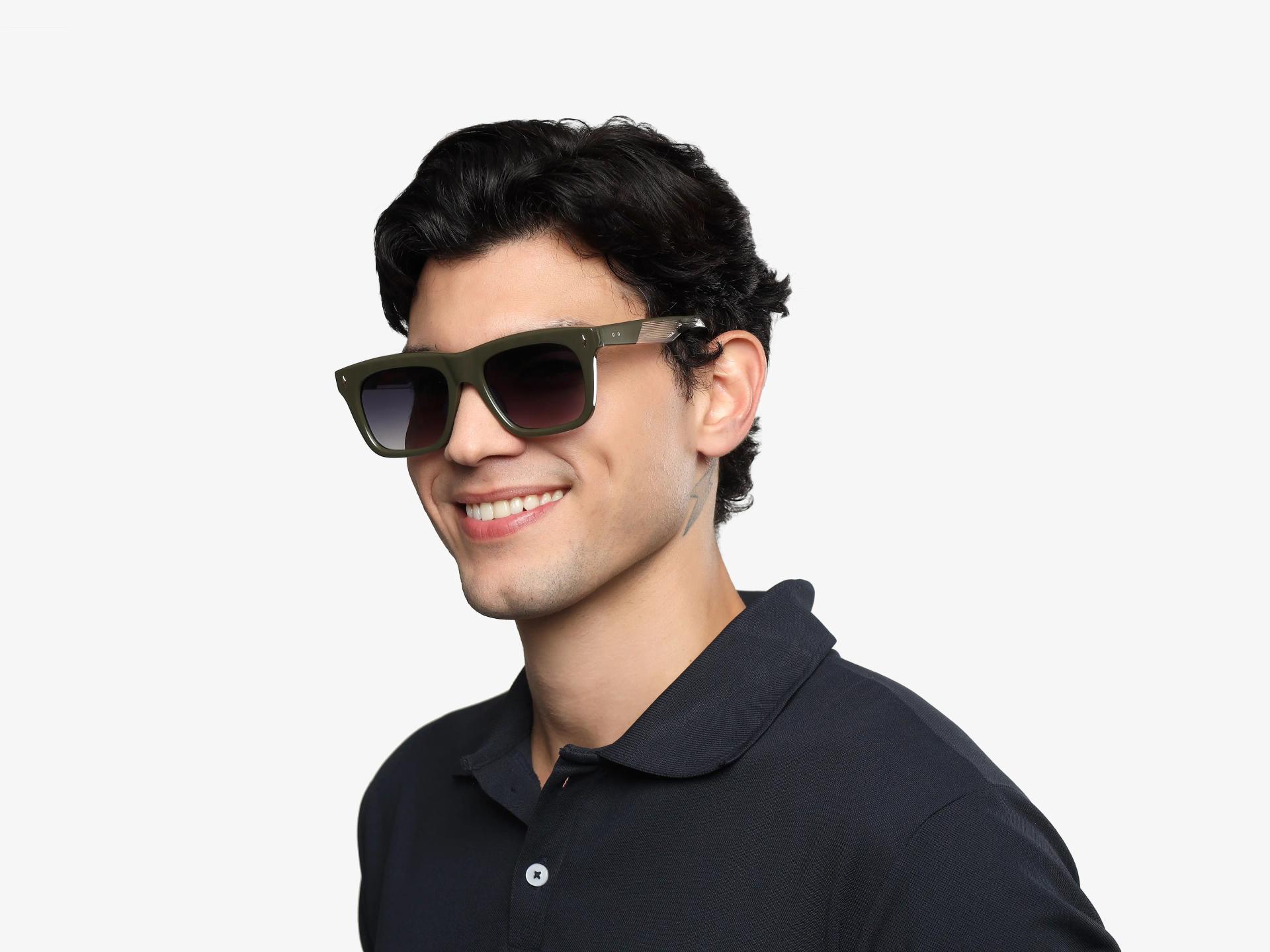 Khaki Green Full-Rim Square Sunglasses With Grey Tint-1