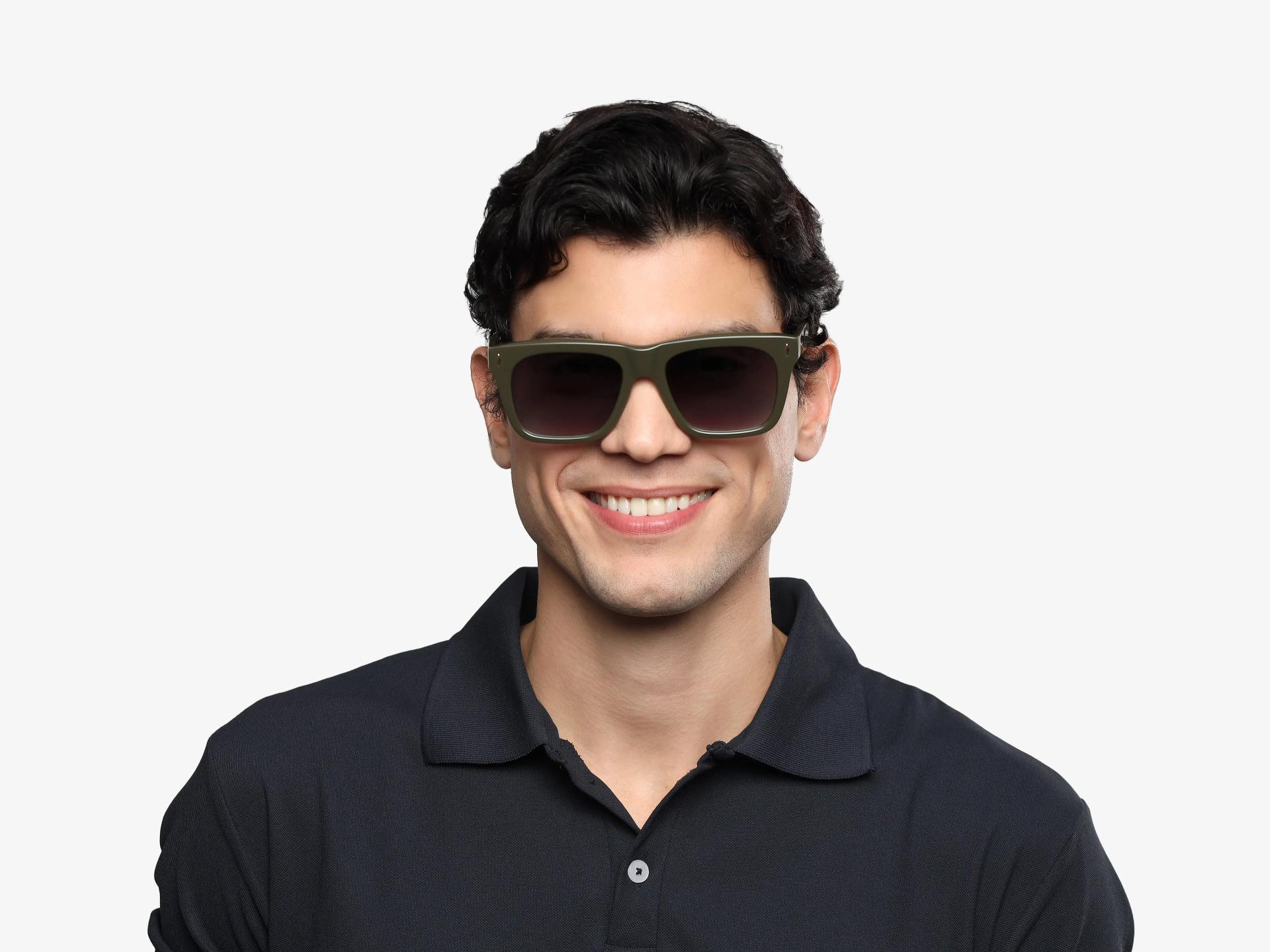 Khaki Green Full-Rim Square Sunglasses With Grey Tint-1