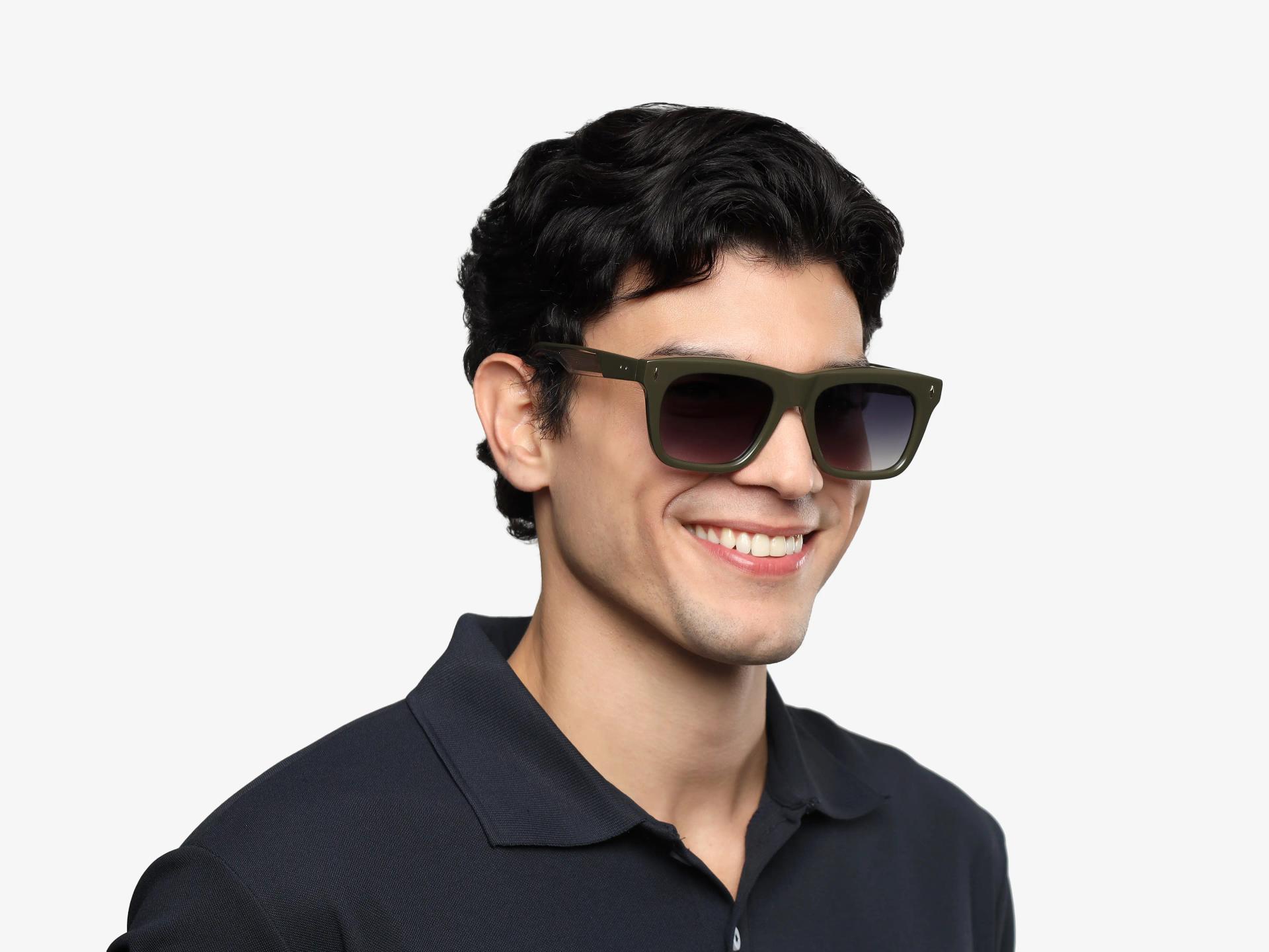 Khaki Green Full-Rim Square Sunglasses With Grey Tint-1
