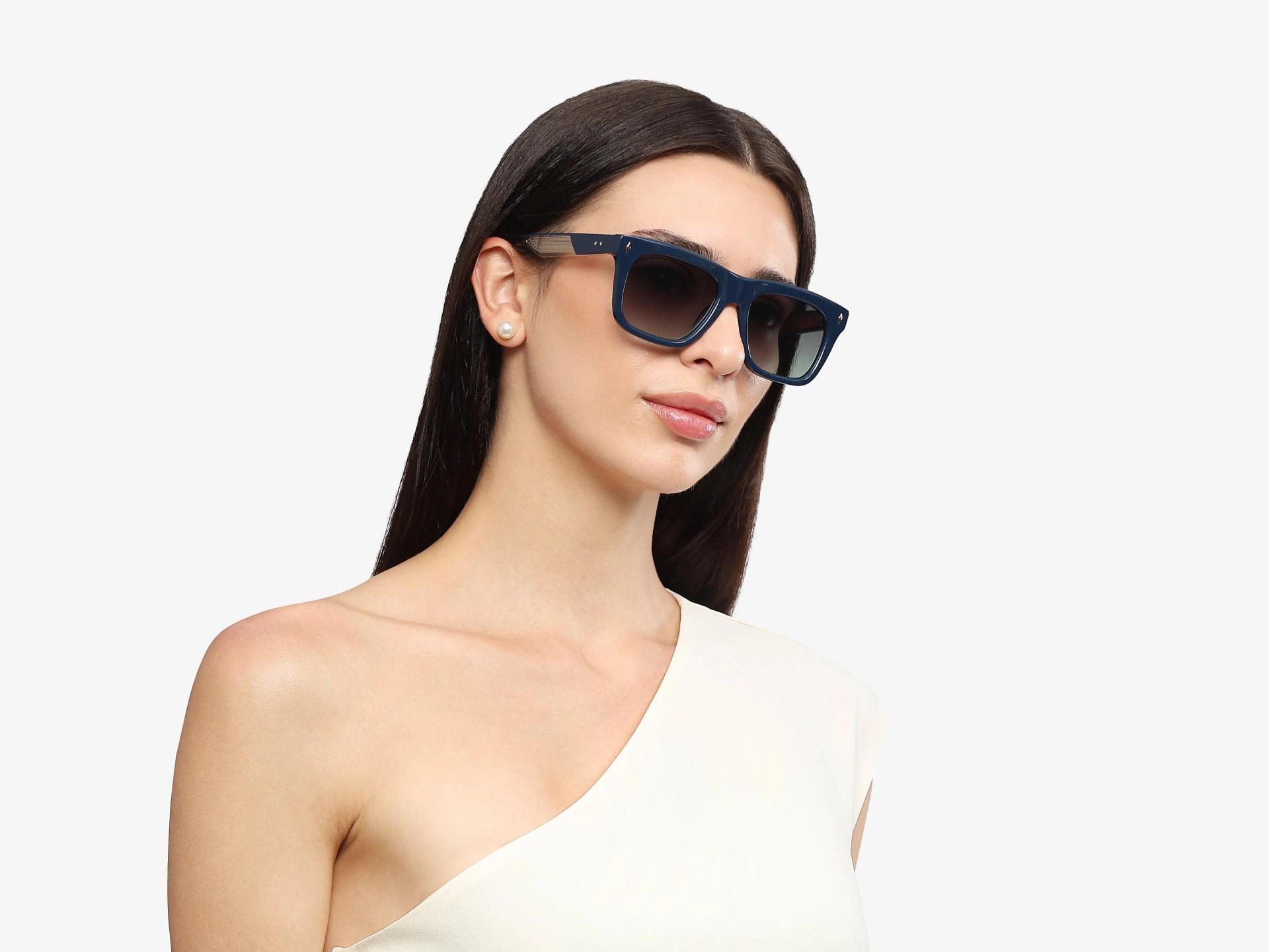 Navy Blue Thick Acetate Frame With Green Sunglasses-1