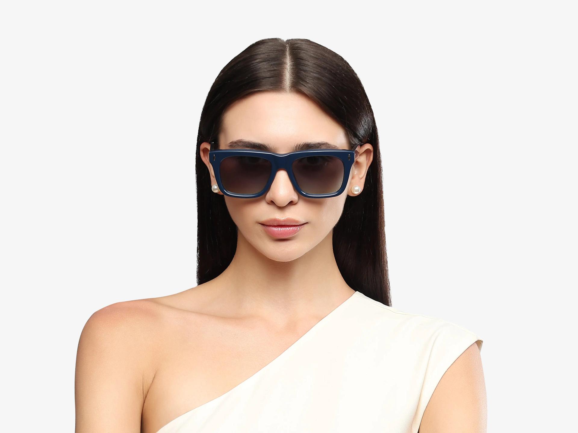 Navy Blue Thick Acetate Frame With Green Sunglasses-1