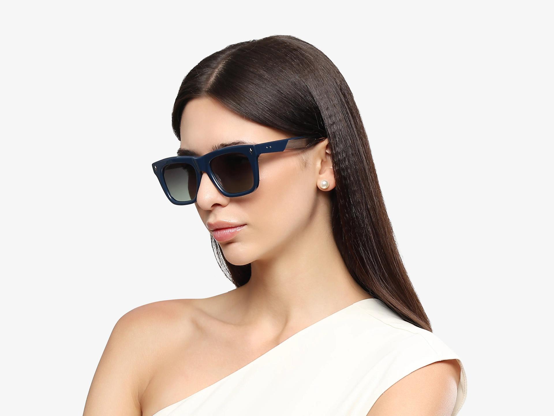 Navy Blue Thick Acetate Frame With Green Sunglasses-1