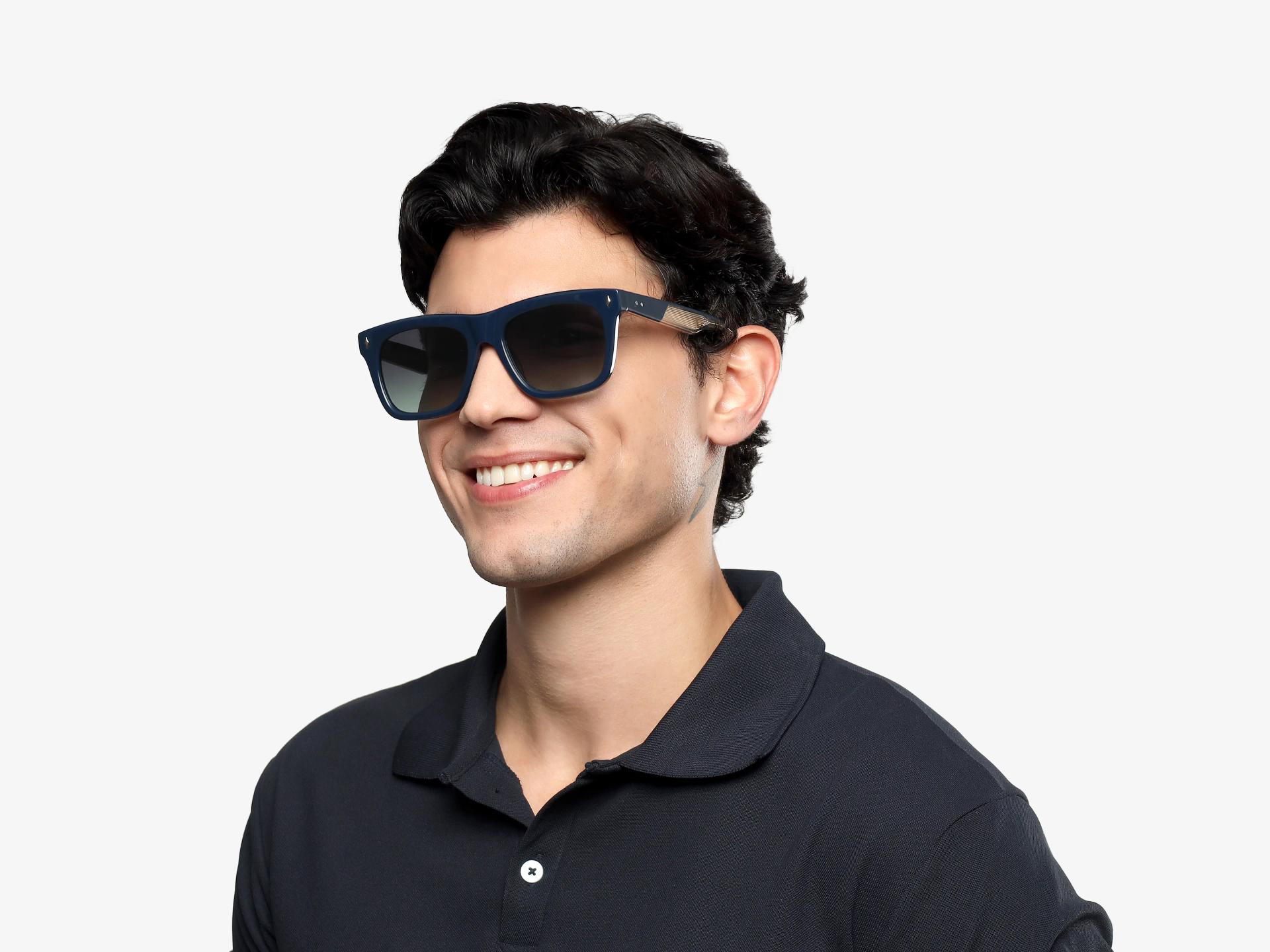 Navy Blue Thick Acetate Frame With Green Sunglasses-1