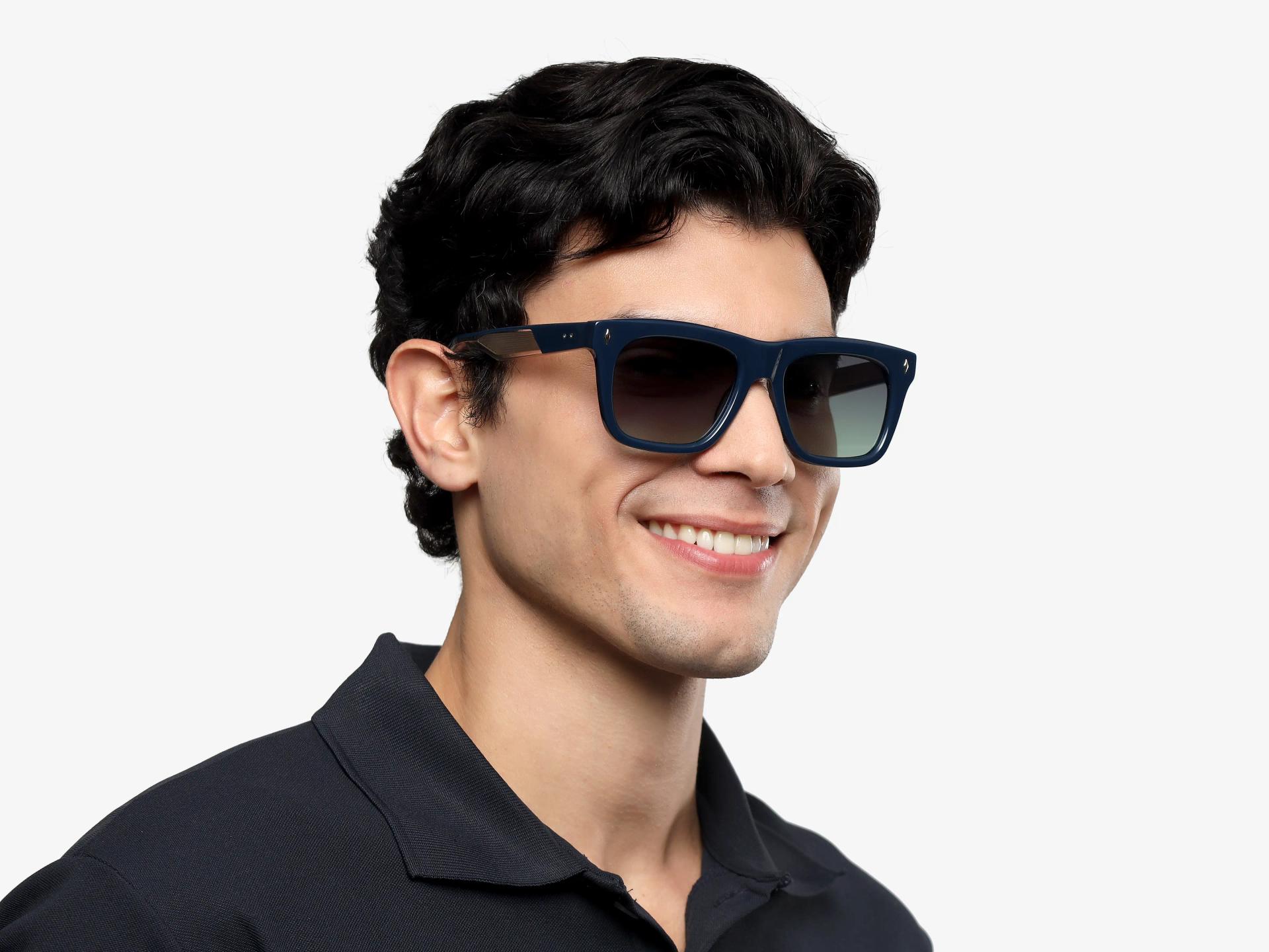 Navy Blue Thick Acetate Frame With Green Sunglasses-1