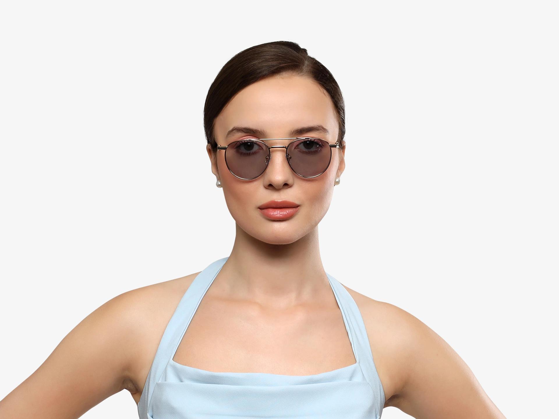 Vintage Gold Metal Frame With Light Grey Tint Sunglasses