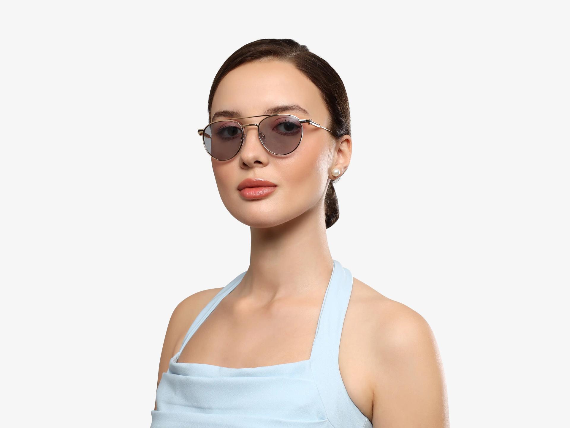 Vintage Gold Metal Frame With Light Grey Tint Sunglasses