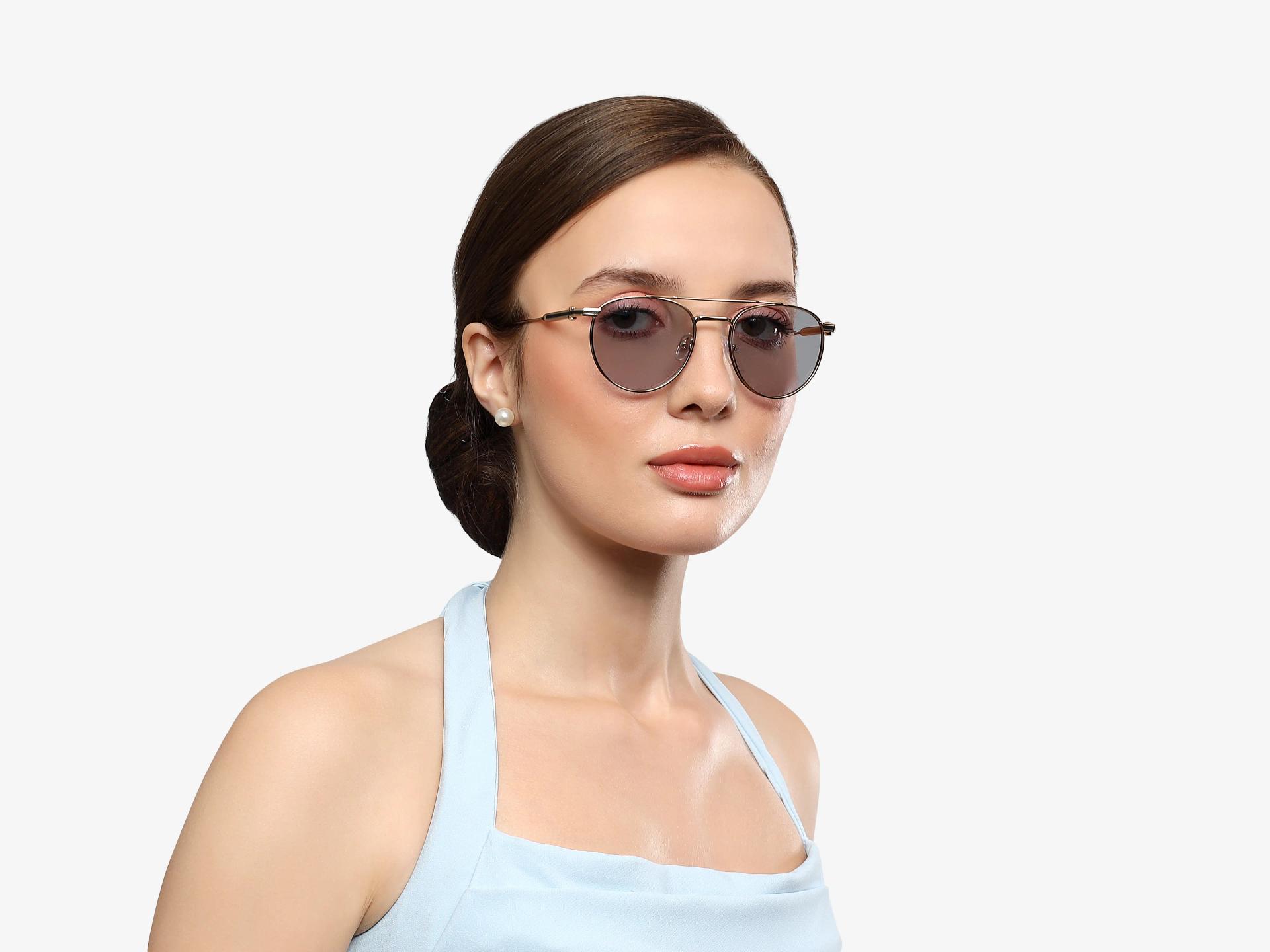 Vintage Gold Metal Frame With Light Grey Tint Sunglasses