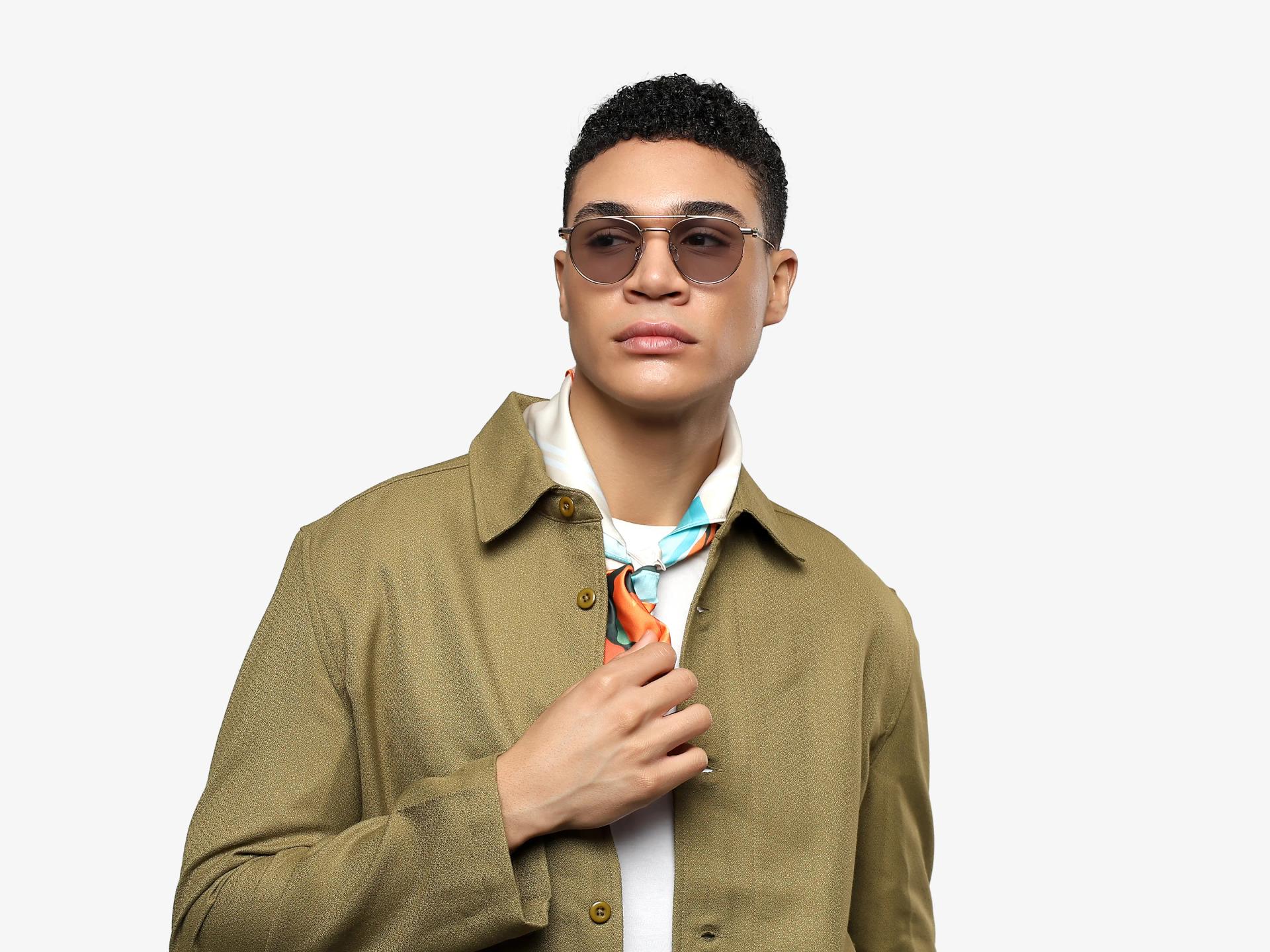 Vintage Gold Metal Frame With Light Grey Tint Sunglasses