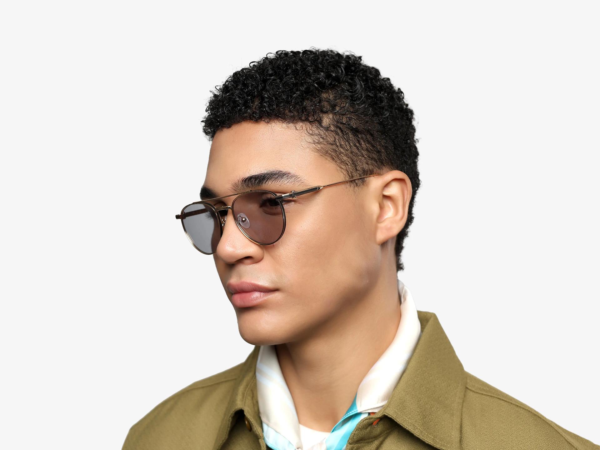 Vintage Gold Metal Frame With Light Grey Tint Sunglasses