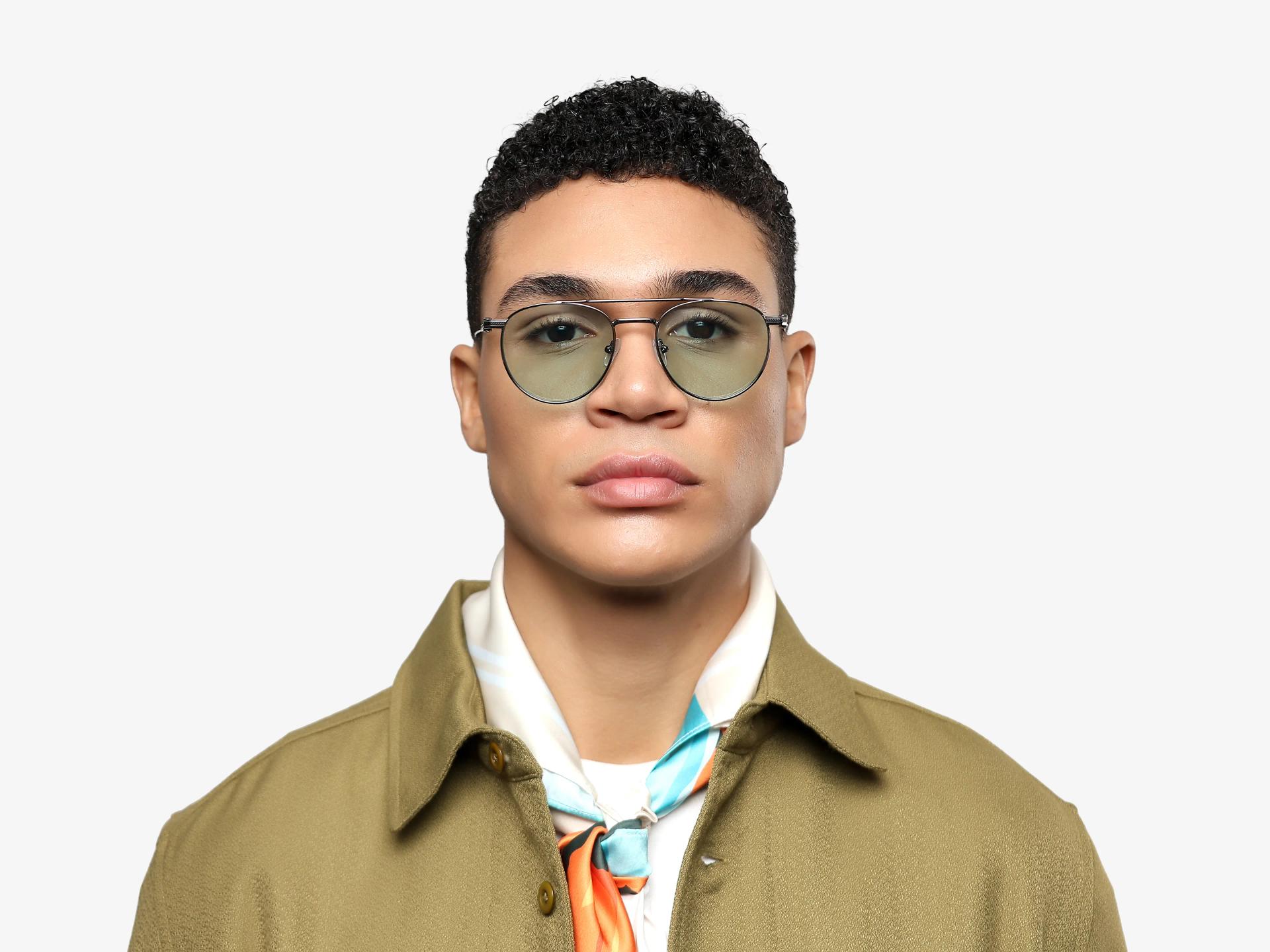 Silver Double Bridge Frame With Green Tint Sunglasses