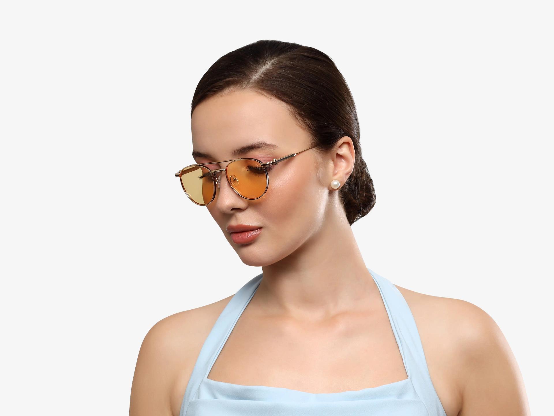 Funky Gold Double Bridge Frame With Yellow Tint Sunglasses