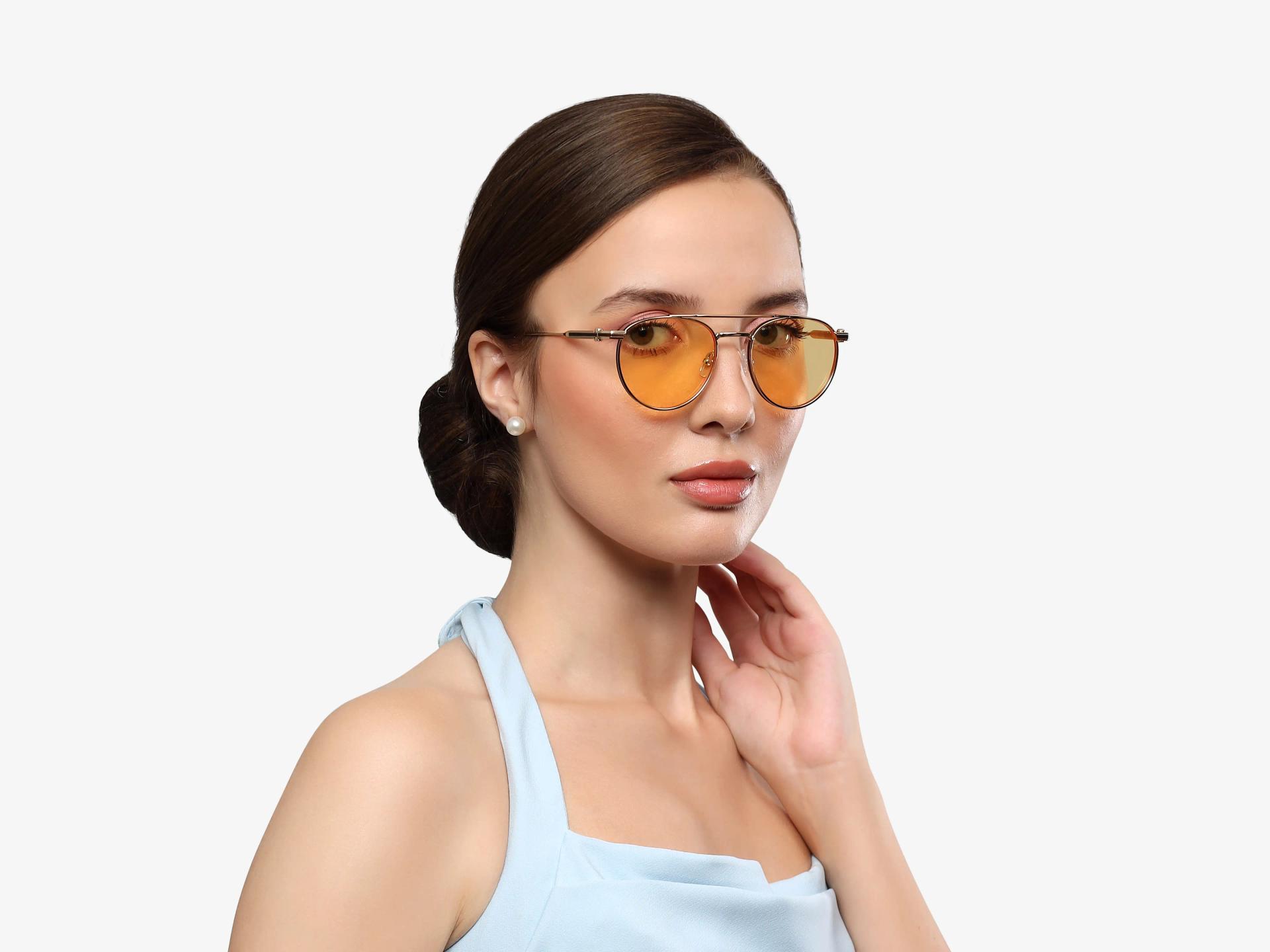 Funky Gold Double Bridge Frame With Yellow Tint Sunglasses