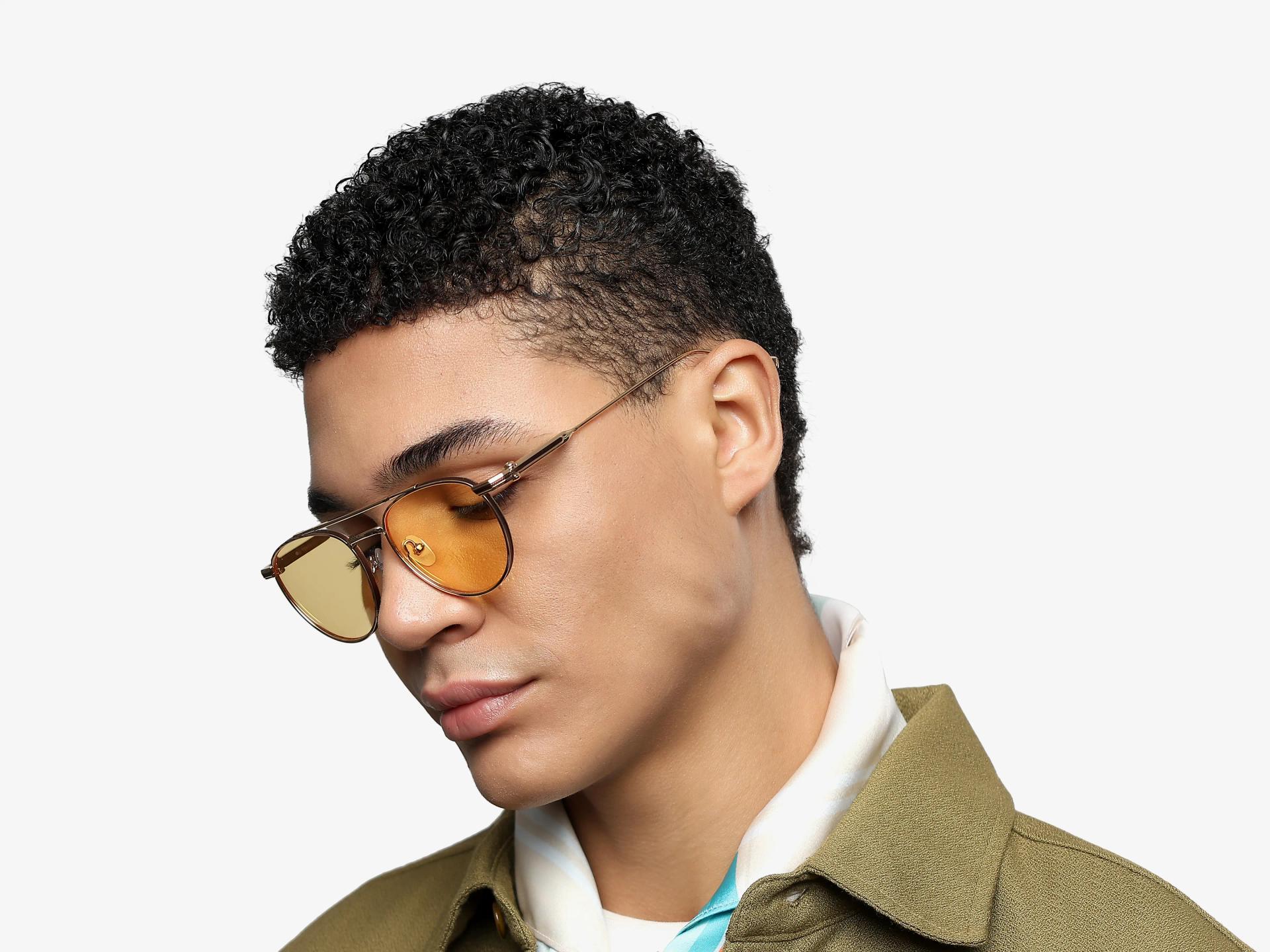 Funky Gold Double Bridge Frame With Yellow Tint Sunglasses