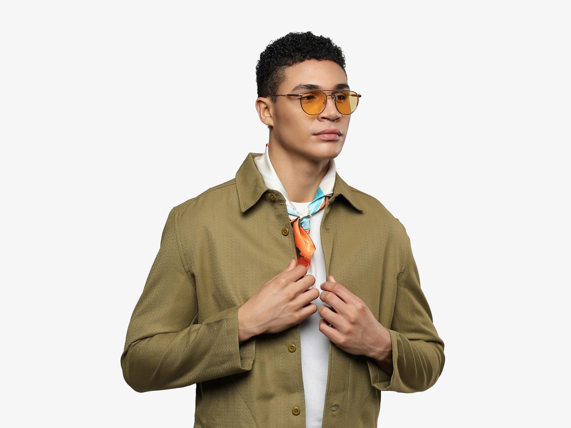 Funky Gold Double Bridge Frame With Yellow Tint Sunglasses