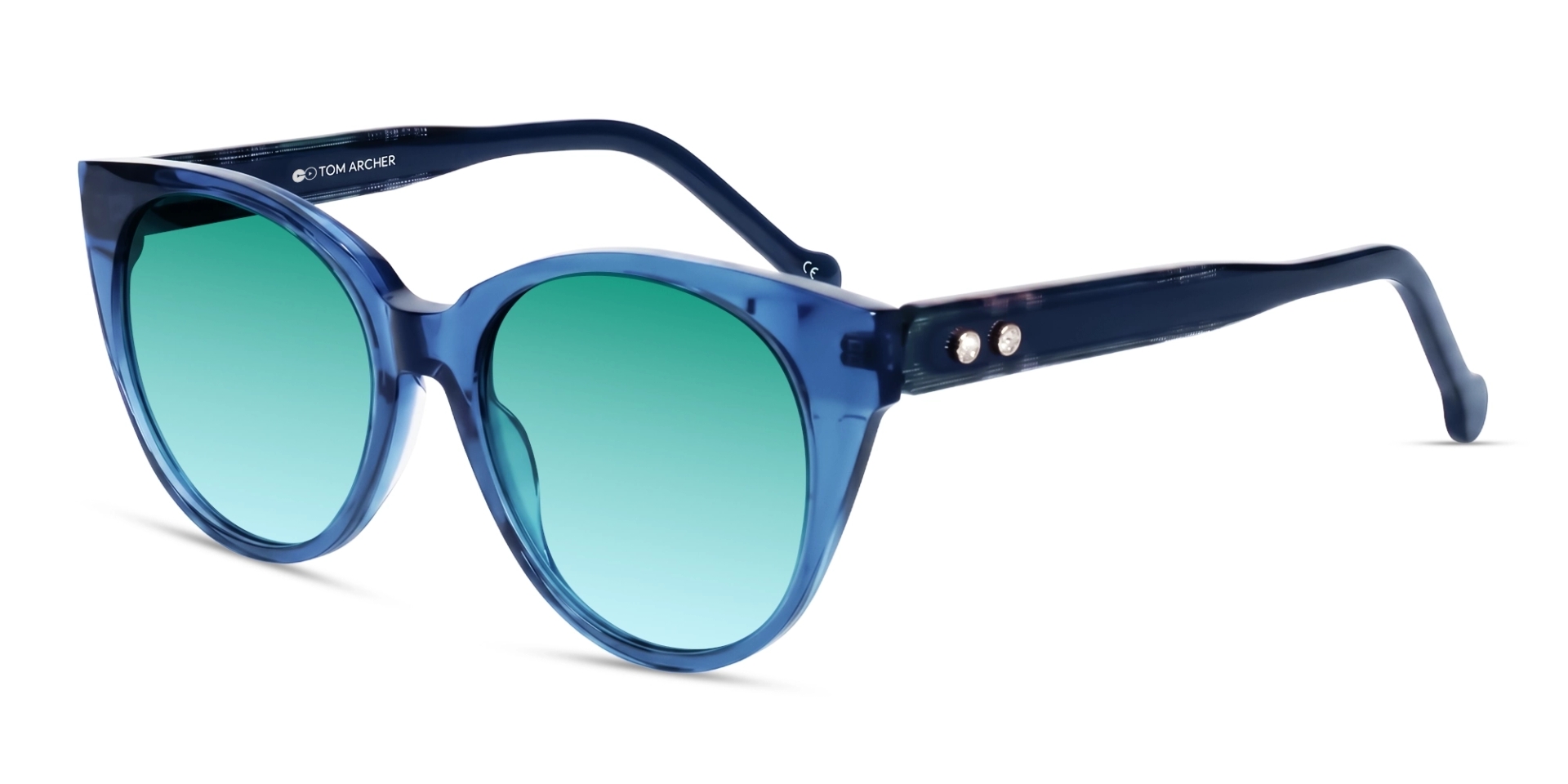 Crystal Blue Round Cat Eye Frame With Brown Tints-3 Crystal Blue Round Cat Eye Frame With Brown Tints-3