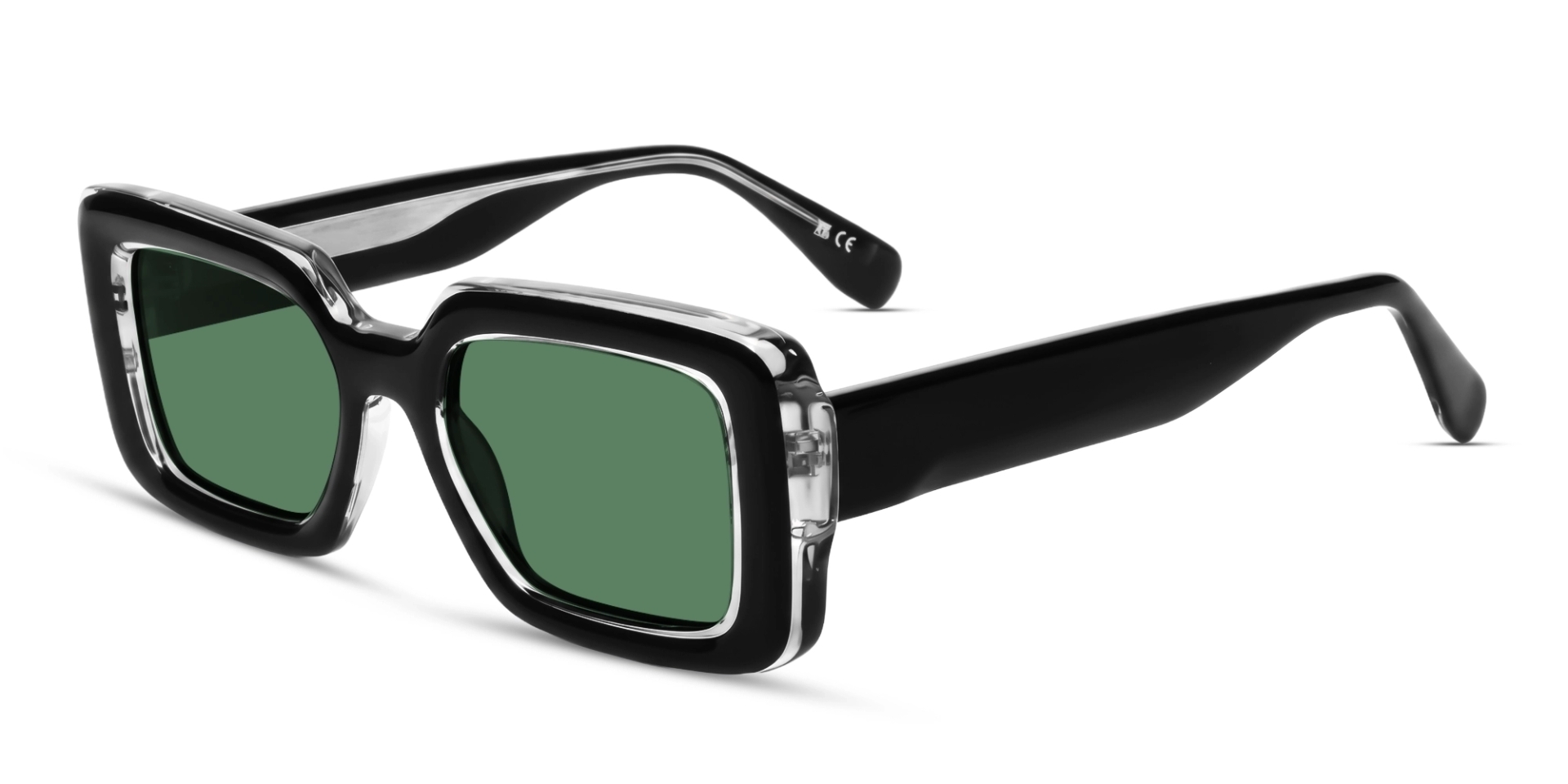 Black Rectangle Frame With Green Polarised Tint Sunglasses-3