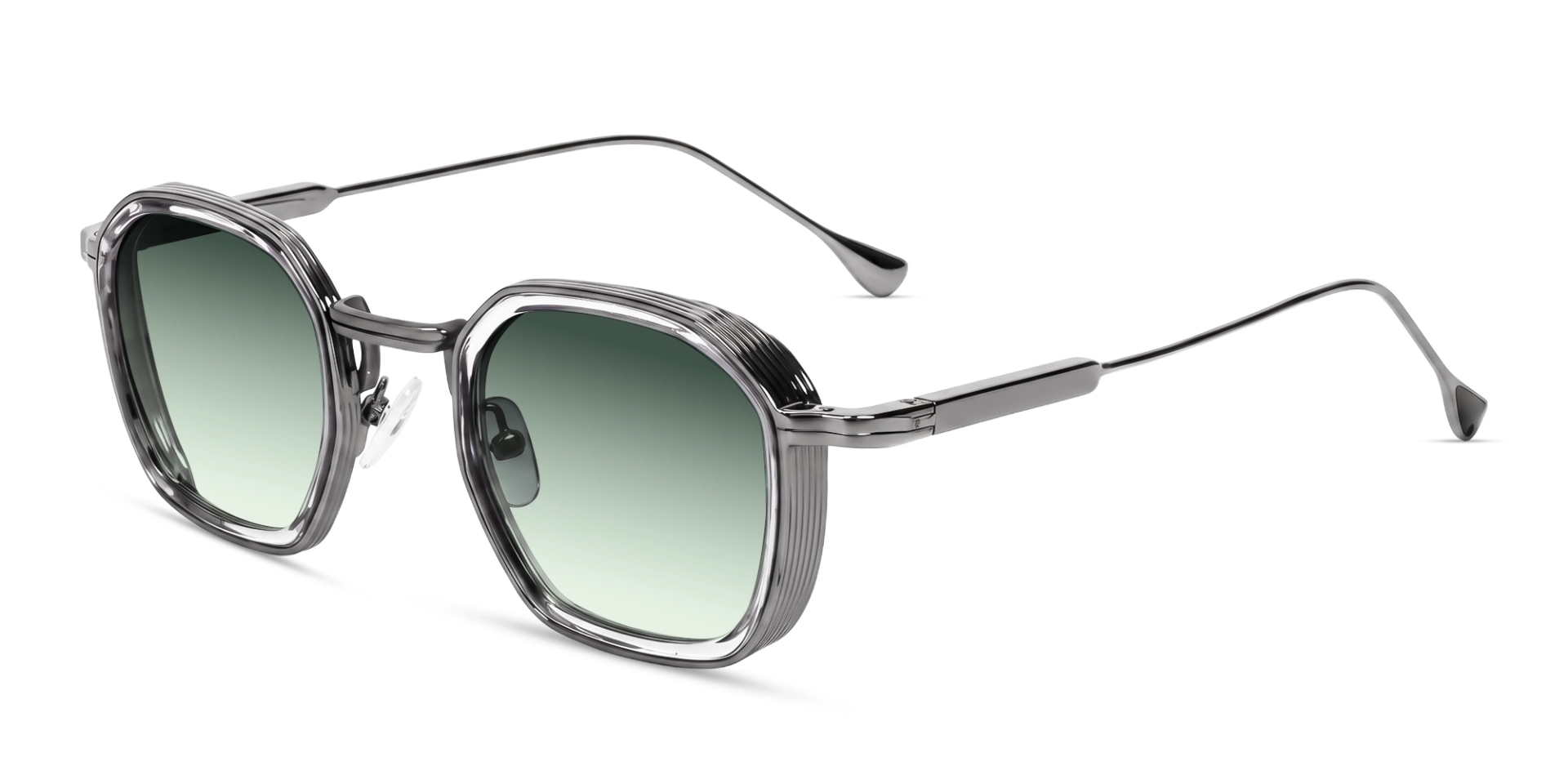 Silver Frame With Green Tint Geometric Sunglasses-3 Silver Frame With Green Tint Geometric Sunglasses-3