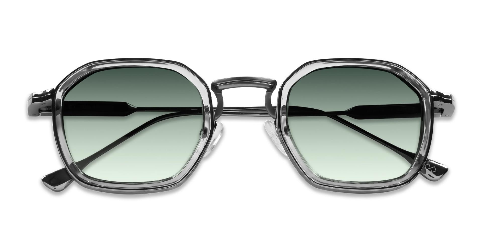 Silver Frame With Green Tint Geometric Sunglasses-5